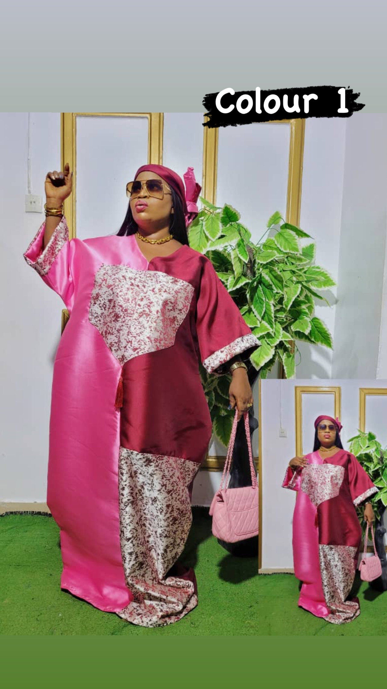 African Mikado Kaftan Dress | Brocade Damask, One Size