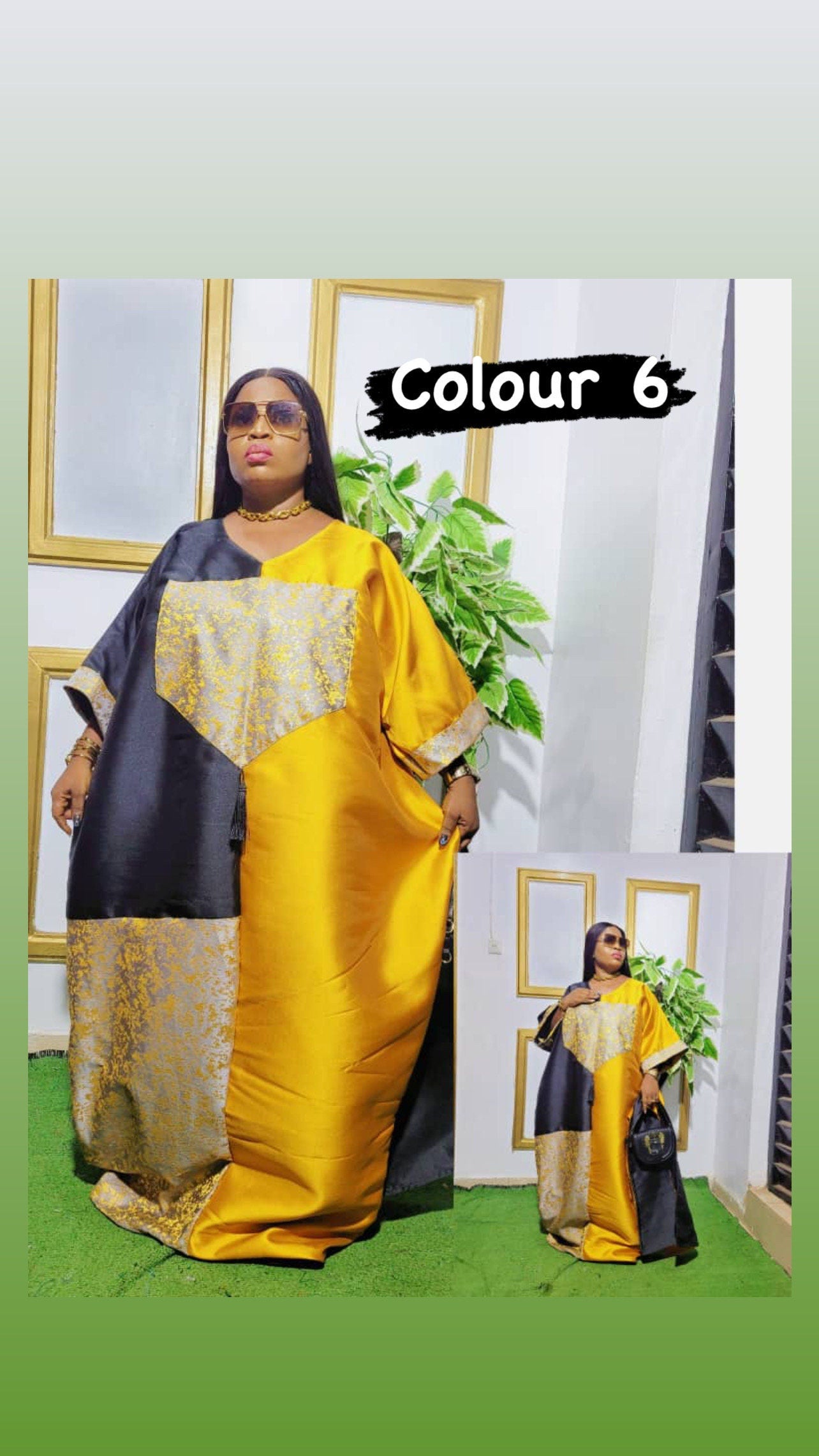 African Mikado Kaftan Dress | Brocade Damask, One Size