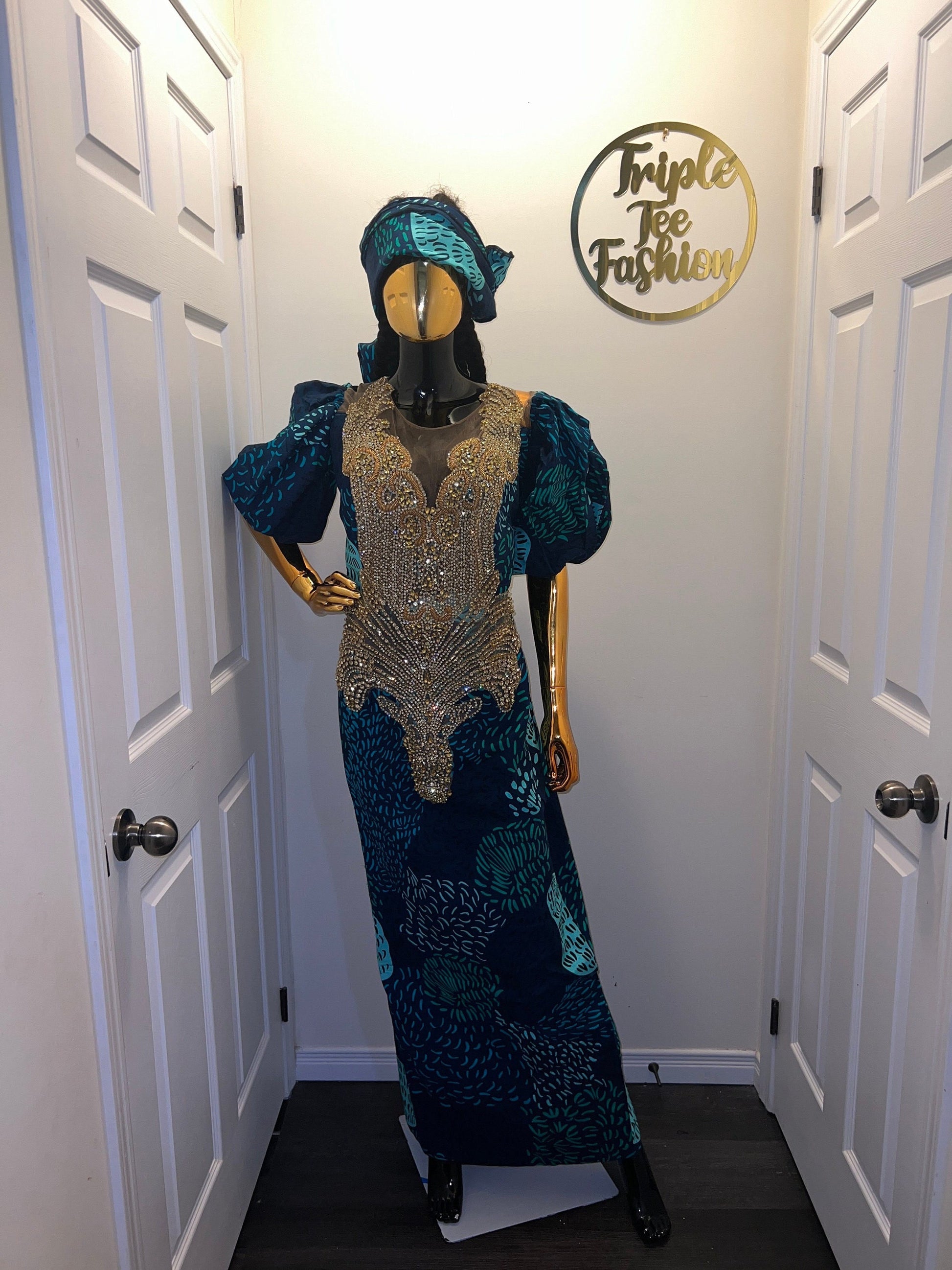 Ankara Appliquéd African Dress | Nigerian Kaftan Gown