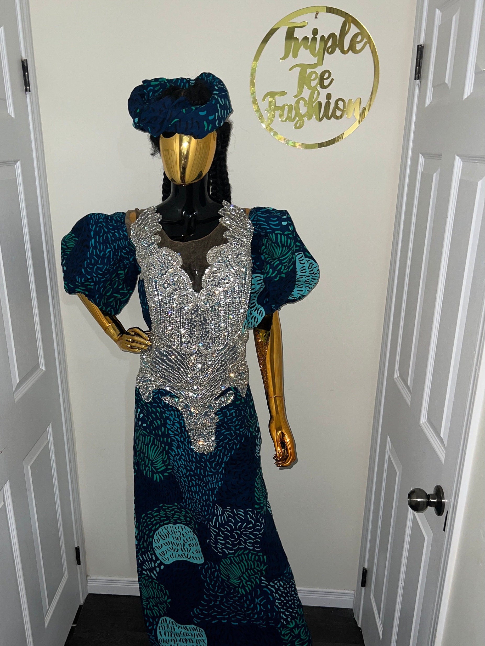 Ankara Appliquéd African Dress | Nigerian Kaftan Gown