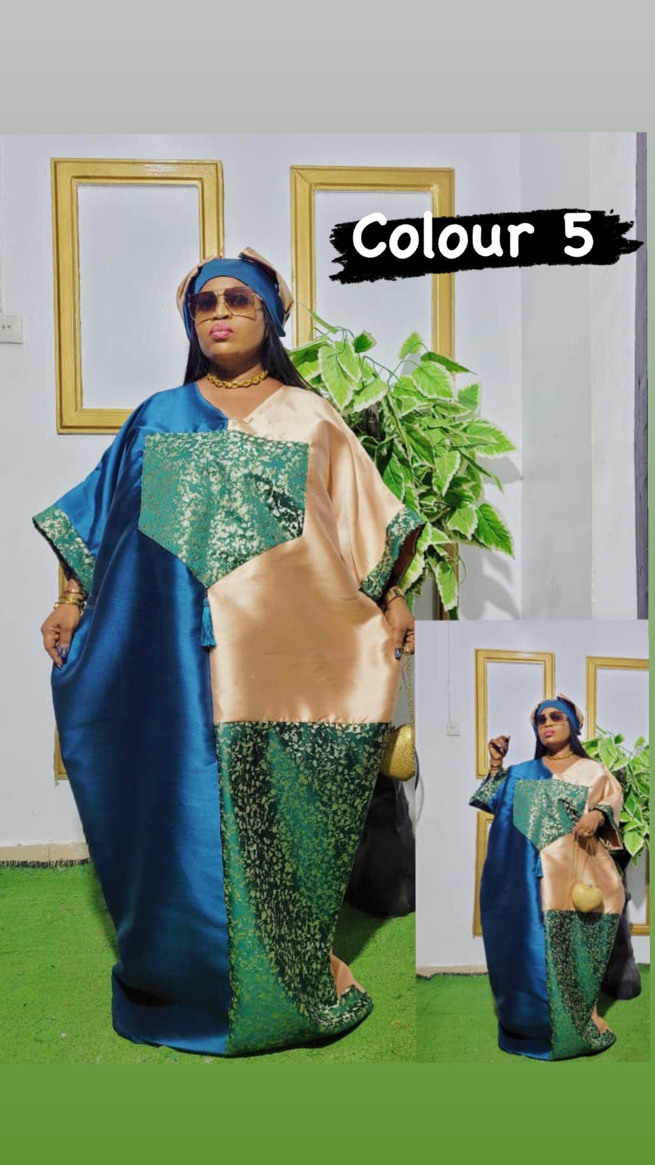 African Mikado Kaftan Dress | Brocade Damask, One Size