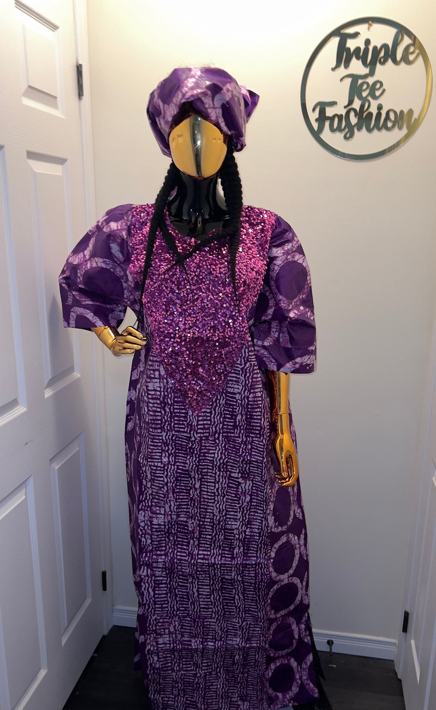 African Kampala Bubu Dress: Sequin Kaftan, One Size