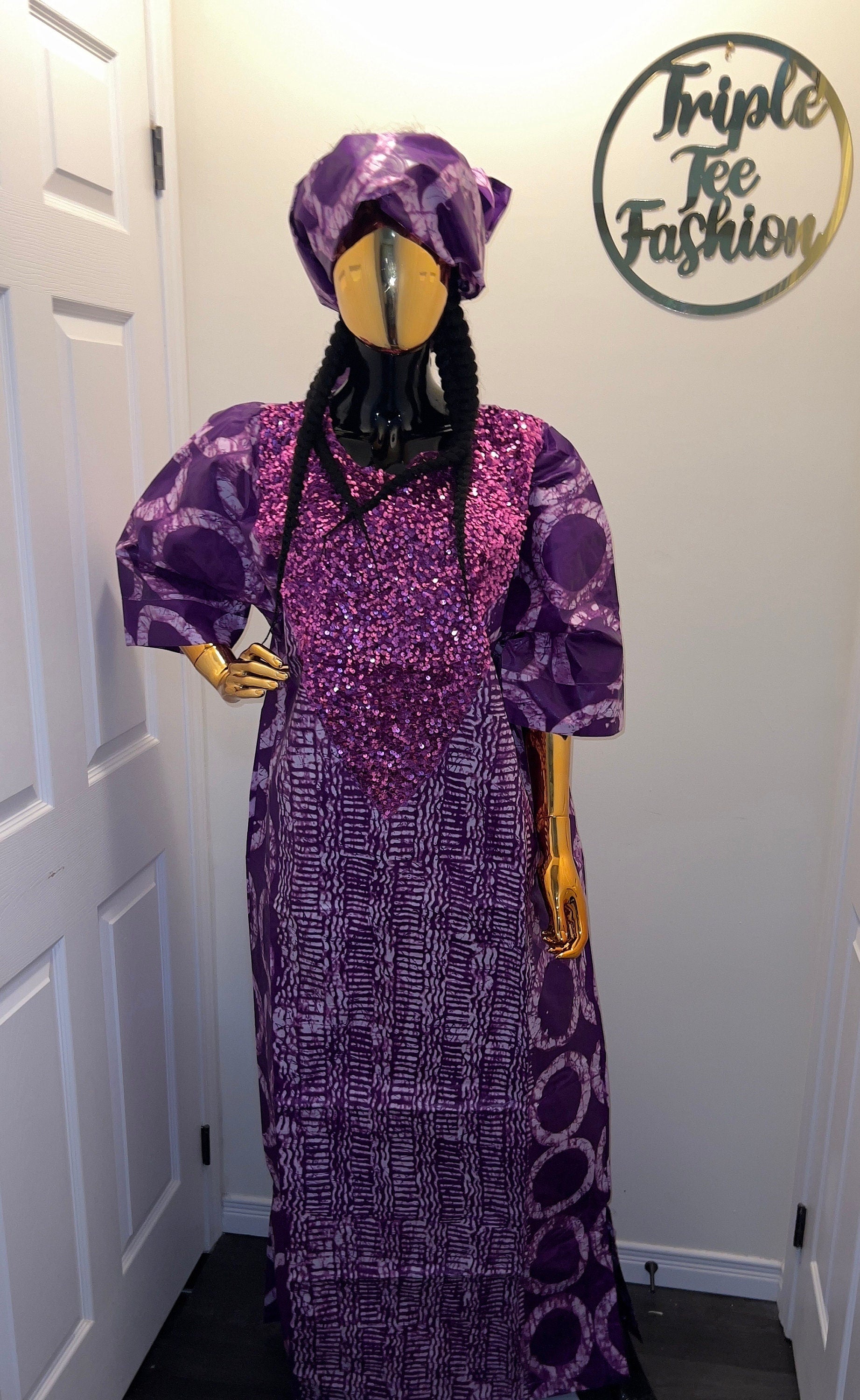 African Kampala Bubu Dress: Sequin Kaftan, One Size