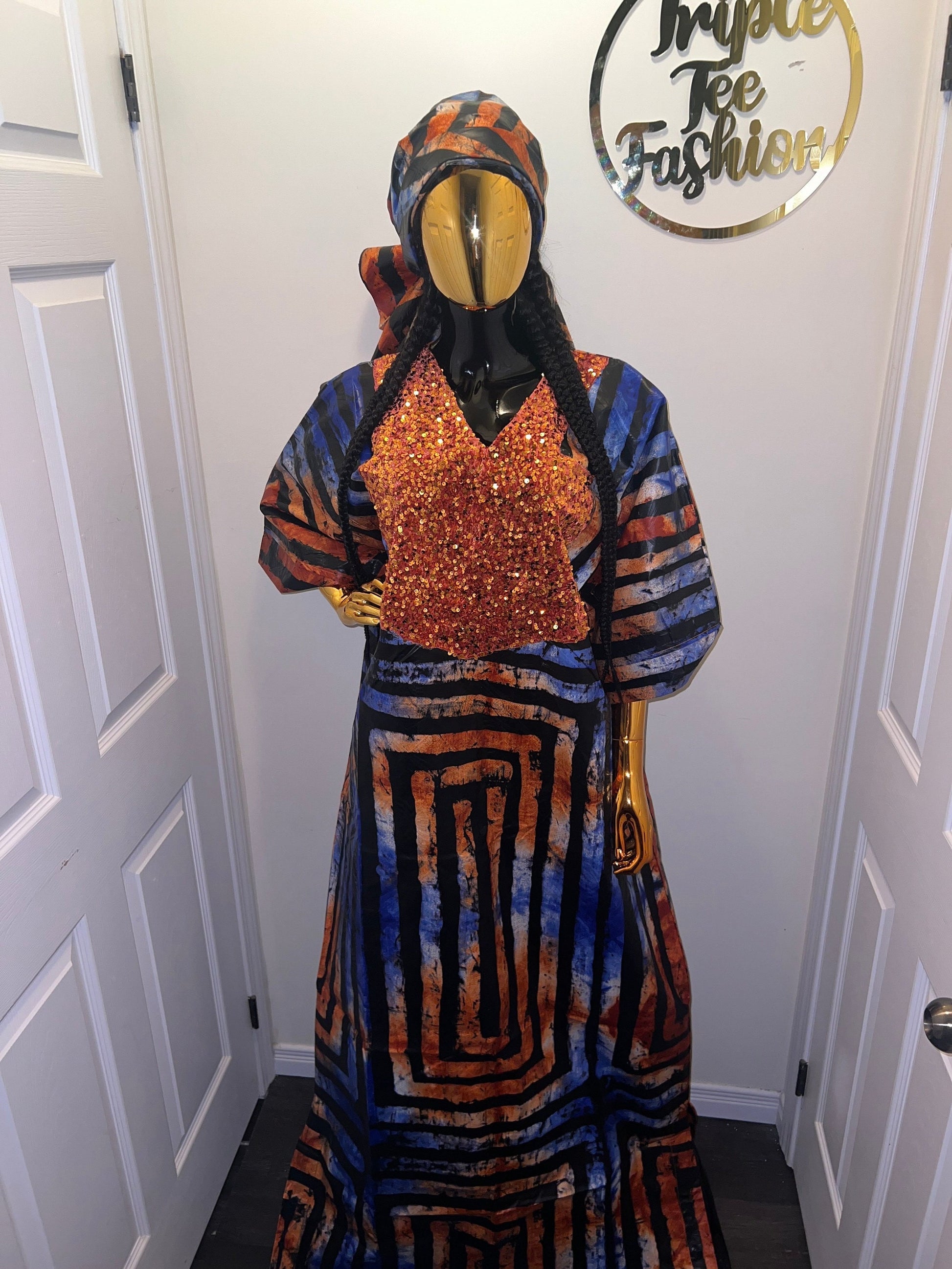 Sequin Kampala Kaftan Dress | African Print Bubu, Plus Size