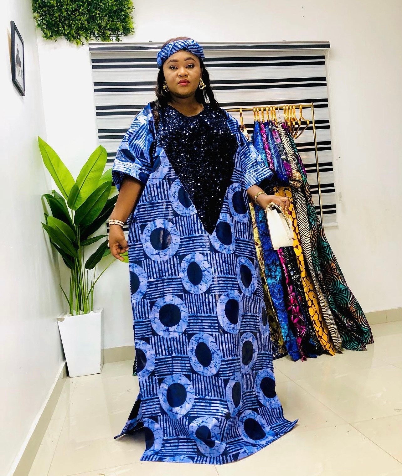 African Kampala Kaftan Dress | Sequin Bubu, Plus Size