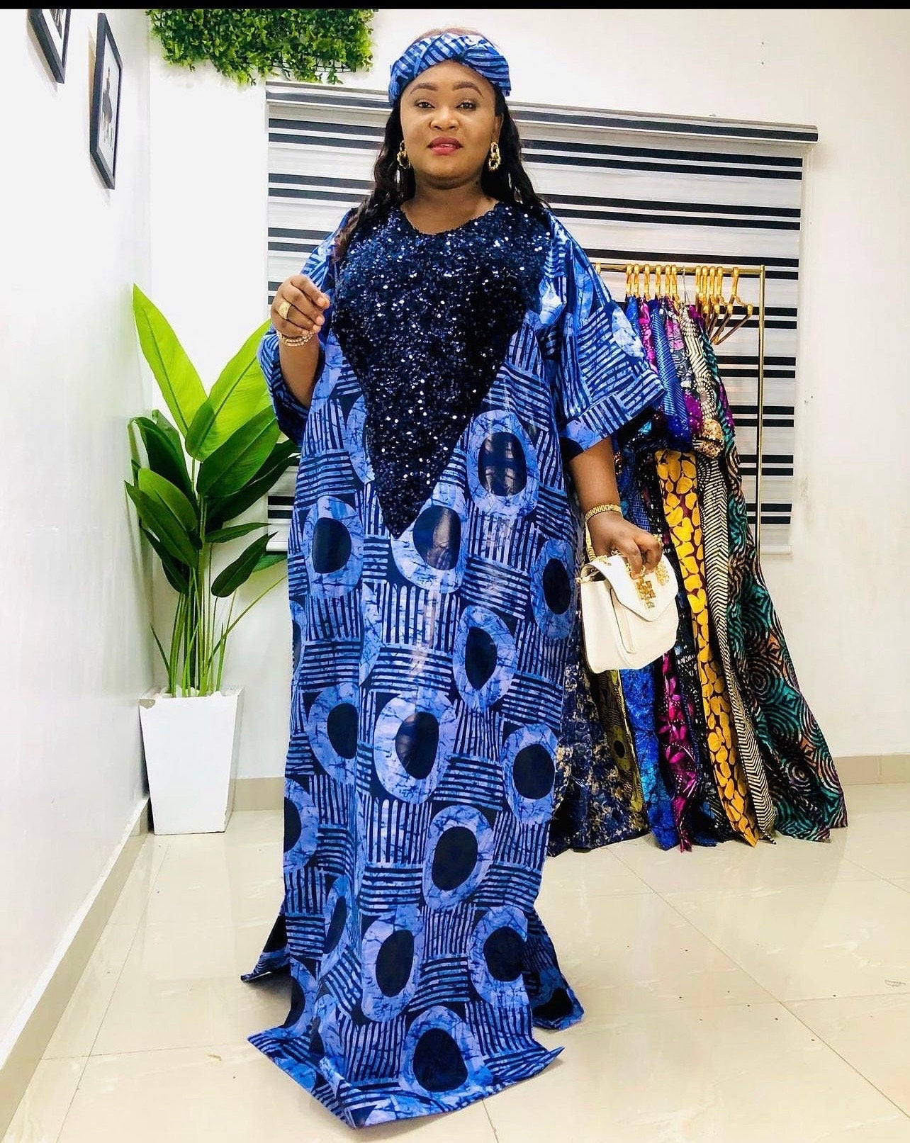 African Kampala Kaftan Dress | Sequin Bubu, Plus Size