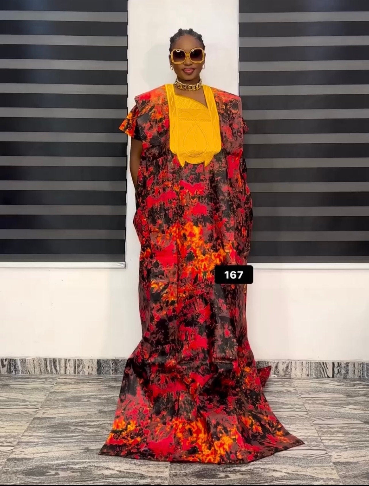 African Ankara Boubou Dress | Phoenix Embroidery, Cotton Kaftan