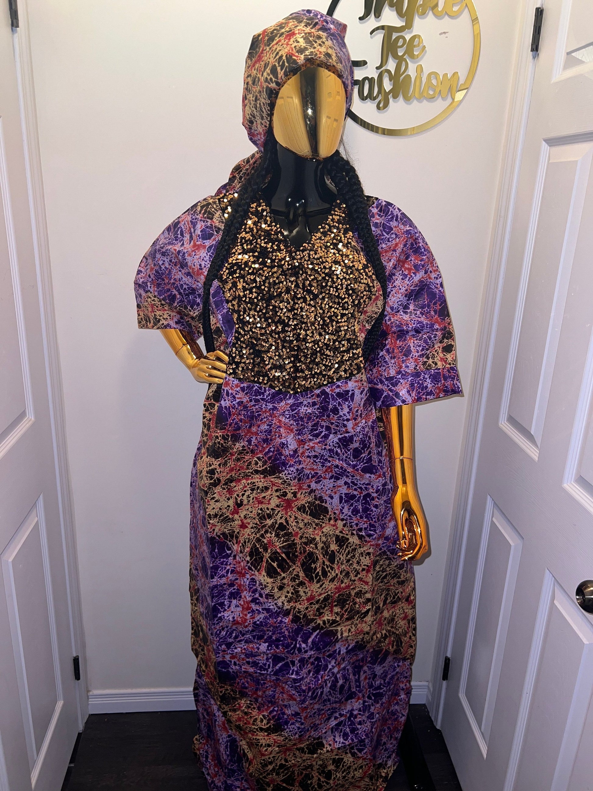 African Print Kampala Boubou Kaftan | Sequin Dress