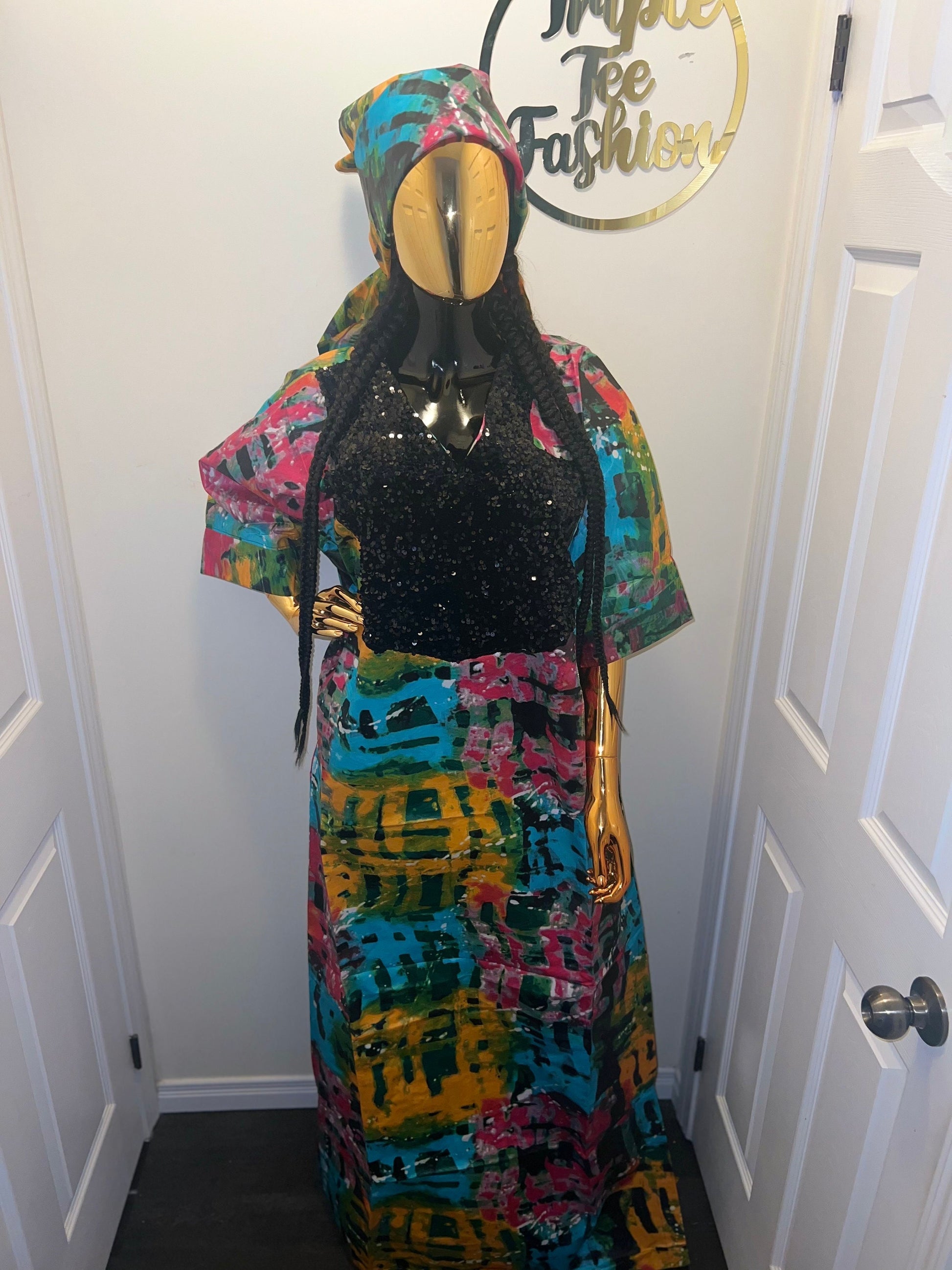 African Kampala Bubu Dress: Sequin Kaftan, One Size