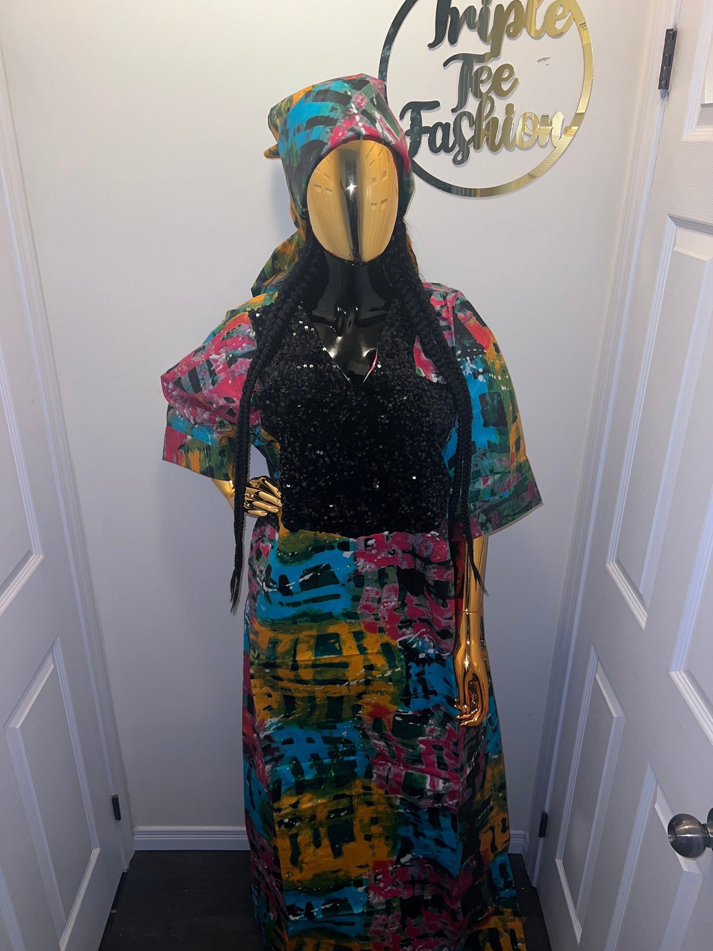 African Kampala Bubu Dress: Sequin Kaftan, One Size