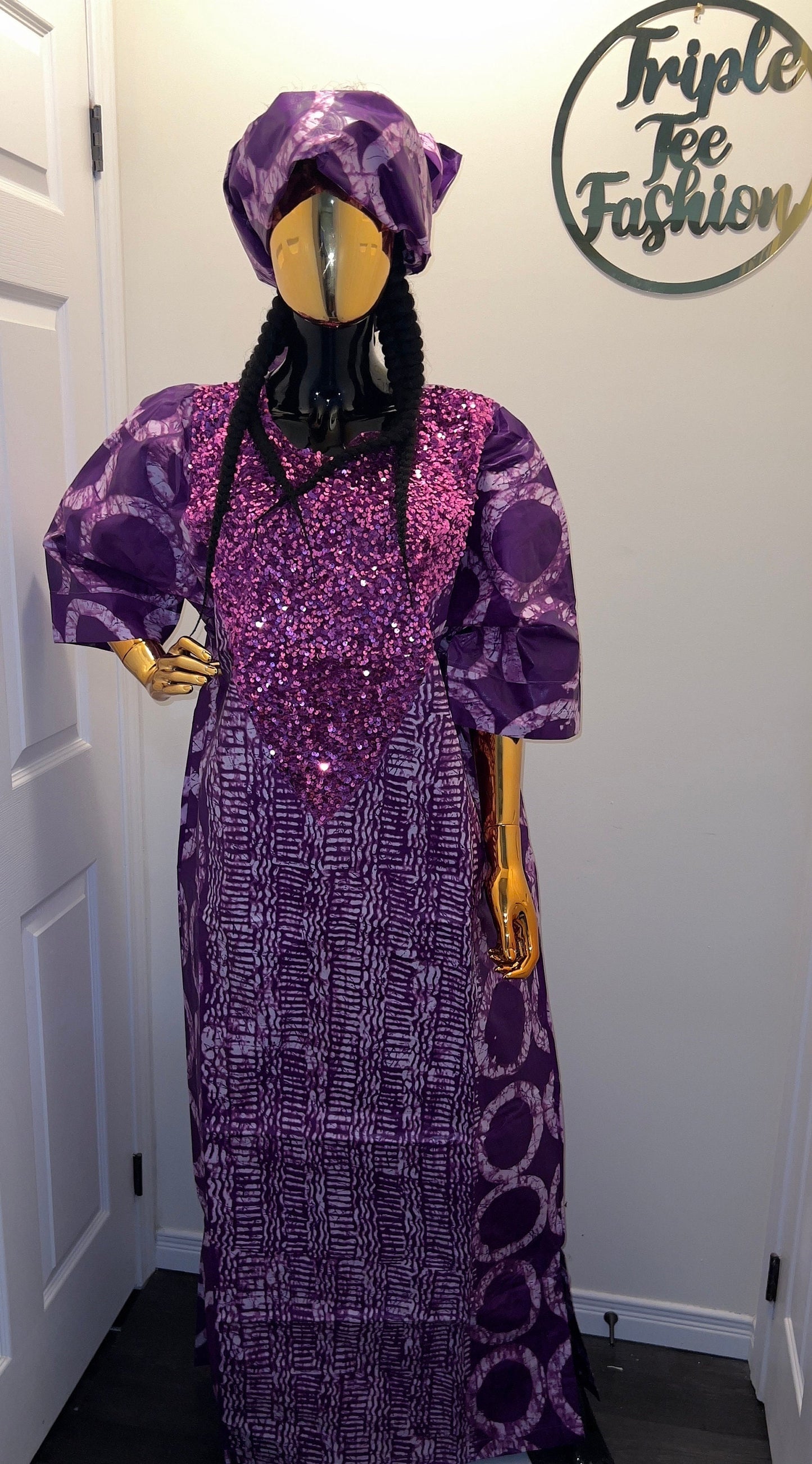 African Kampala Bubu Dress: Sequin Kaftan, One Size