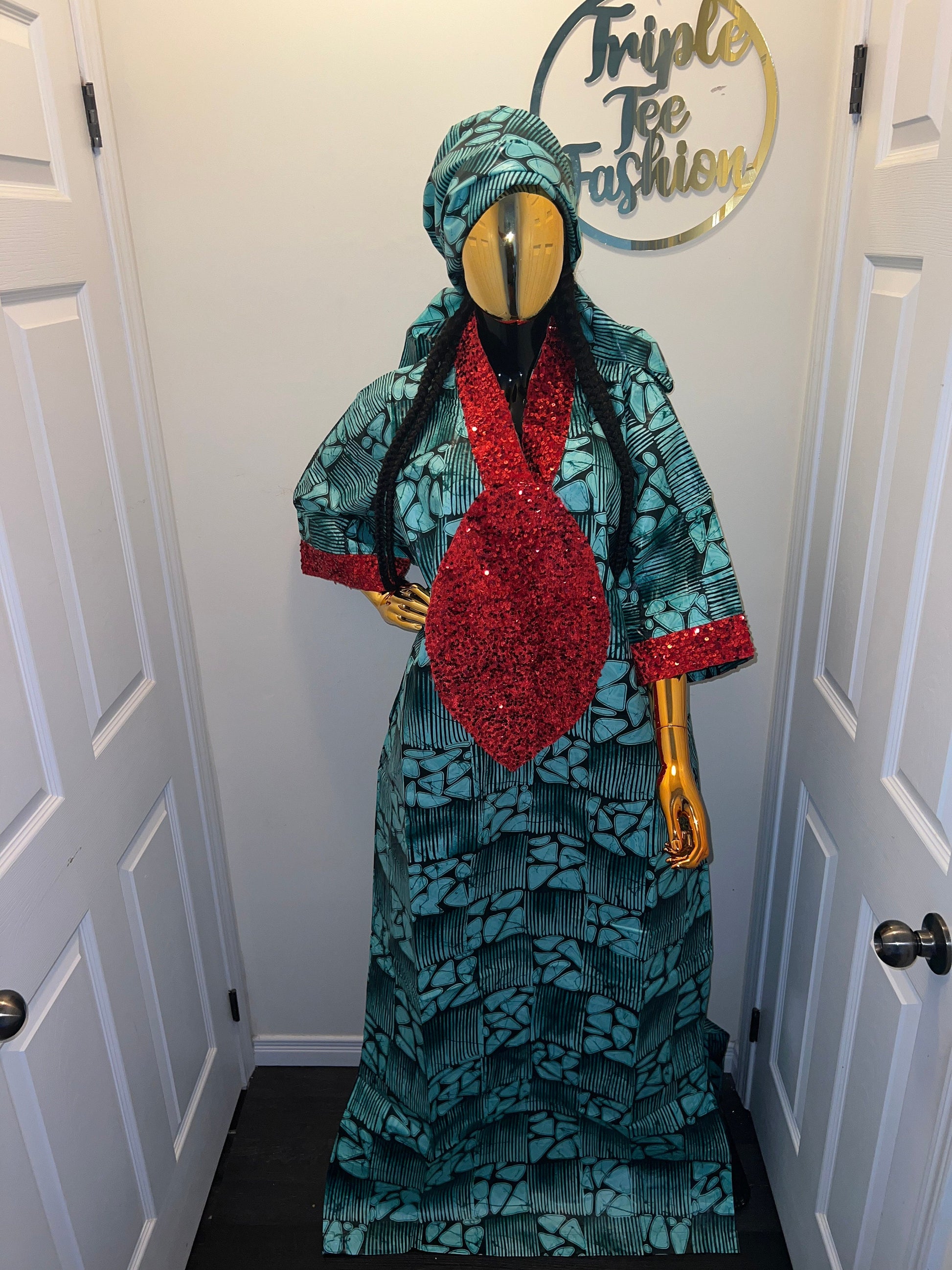 African Print Boubou Kaftan: Adire Kampala Dress, Nigerian Made