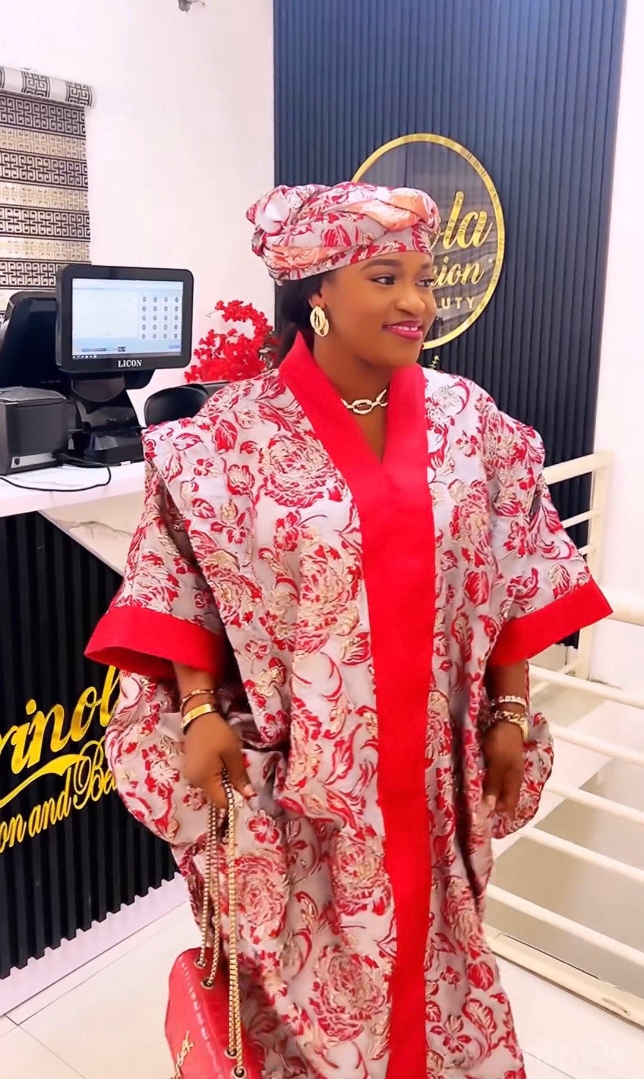 Brocade Boubou Dress: African Kaftan Jalabiya with Matching Scarf