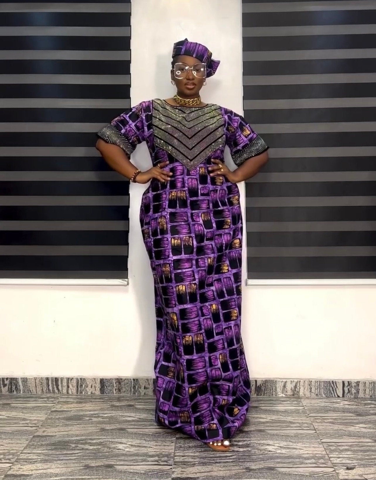 African Ankara Boubou Dress | Crystal Detail, Plus Size Kaftan