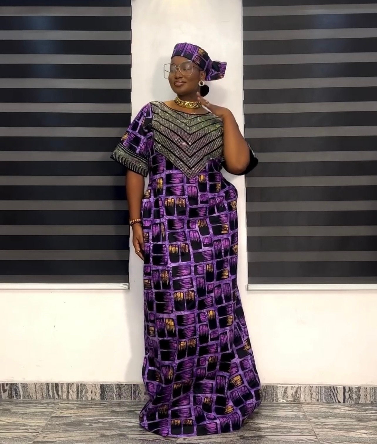African Ankara Boubou Dress | Crystal Detail, Plus Size Kaftan