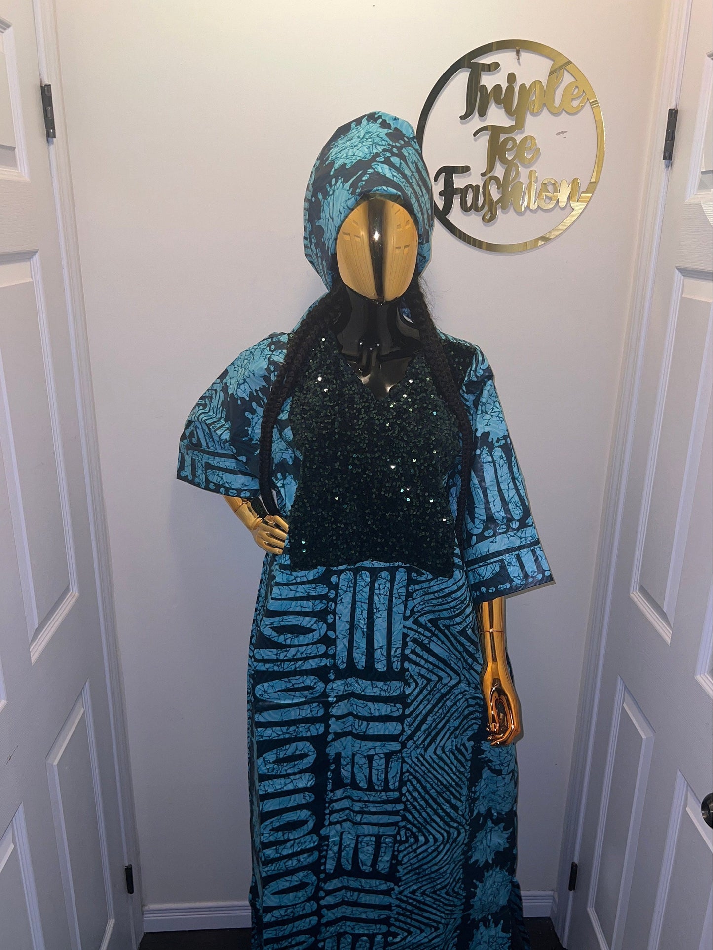 African Print Kaftan Dress: Kampala Sequin Bubu, Plus Size