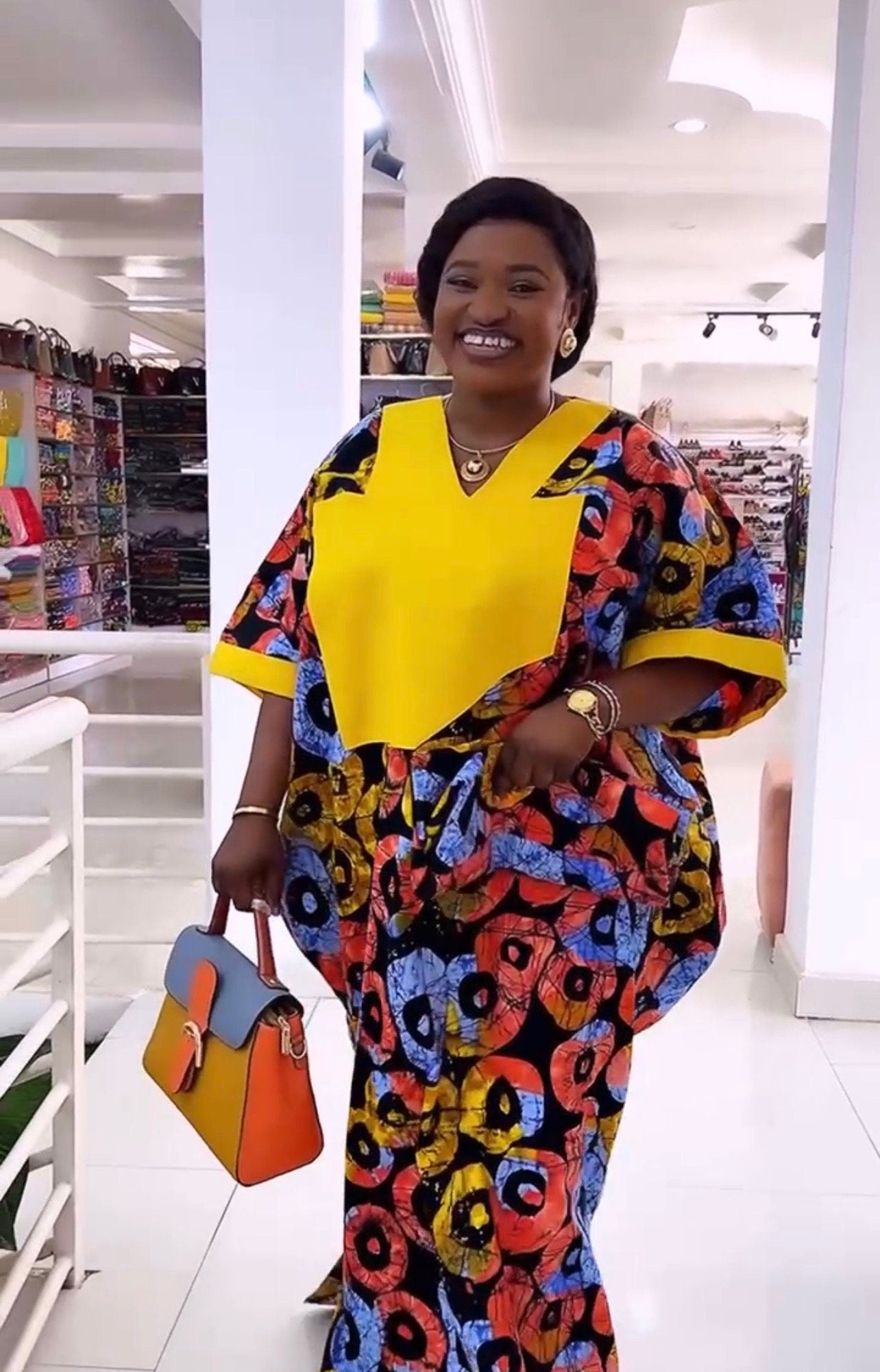 African Ankara Kaftan: Aso Oke Panel, Modest Boubou Dress