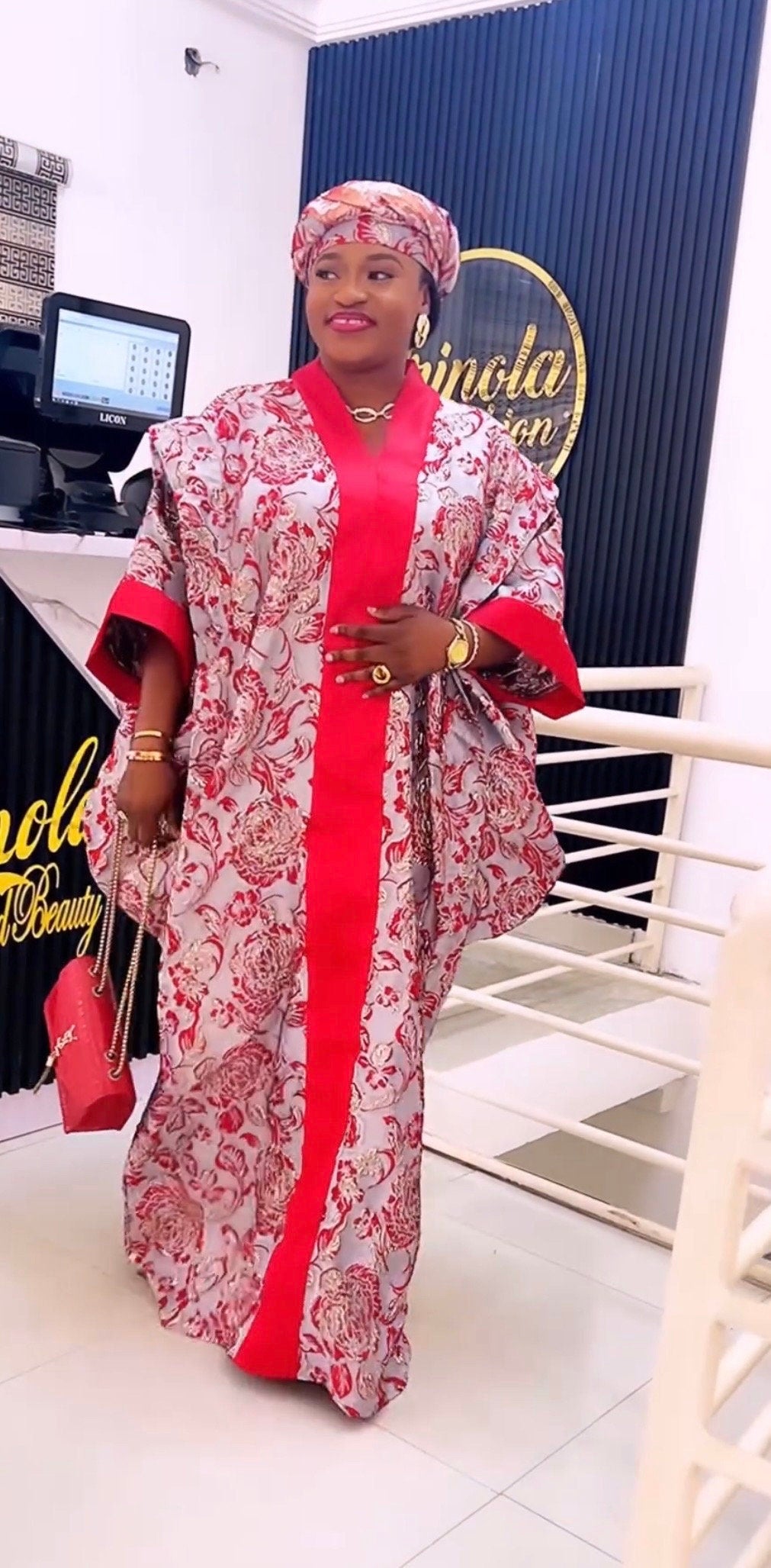 Brocade Boubou Dress: African Kaftan Jalabiya with Matching Scarf