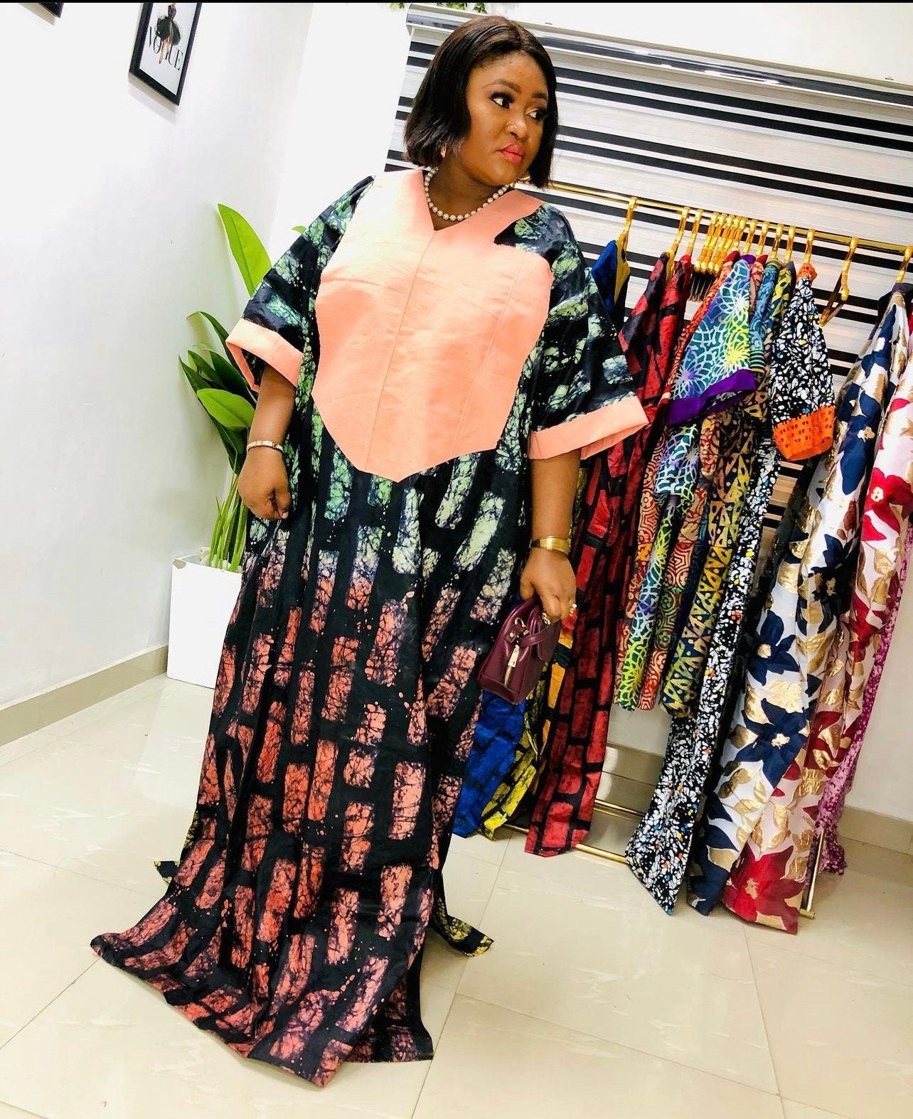 African Adire Batik Boubou Dress | Handmade Nigerian Kaftan