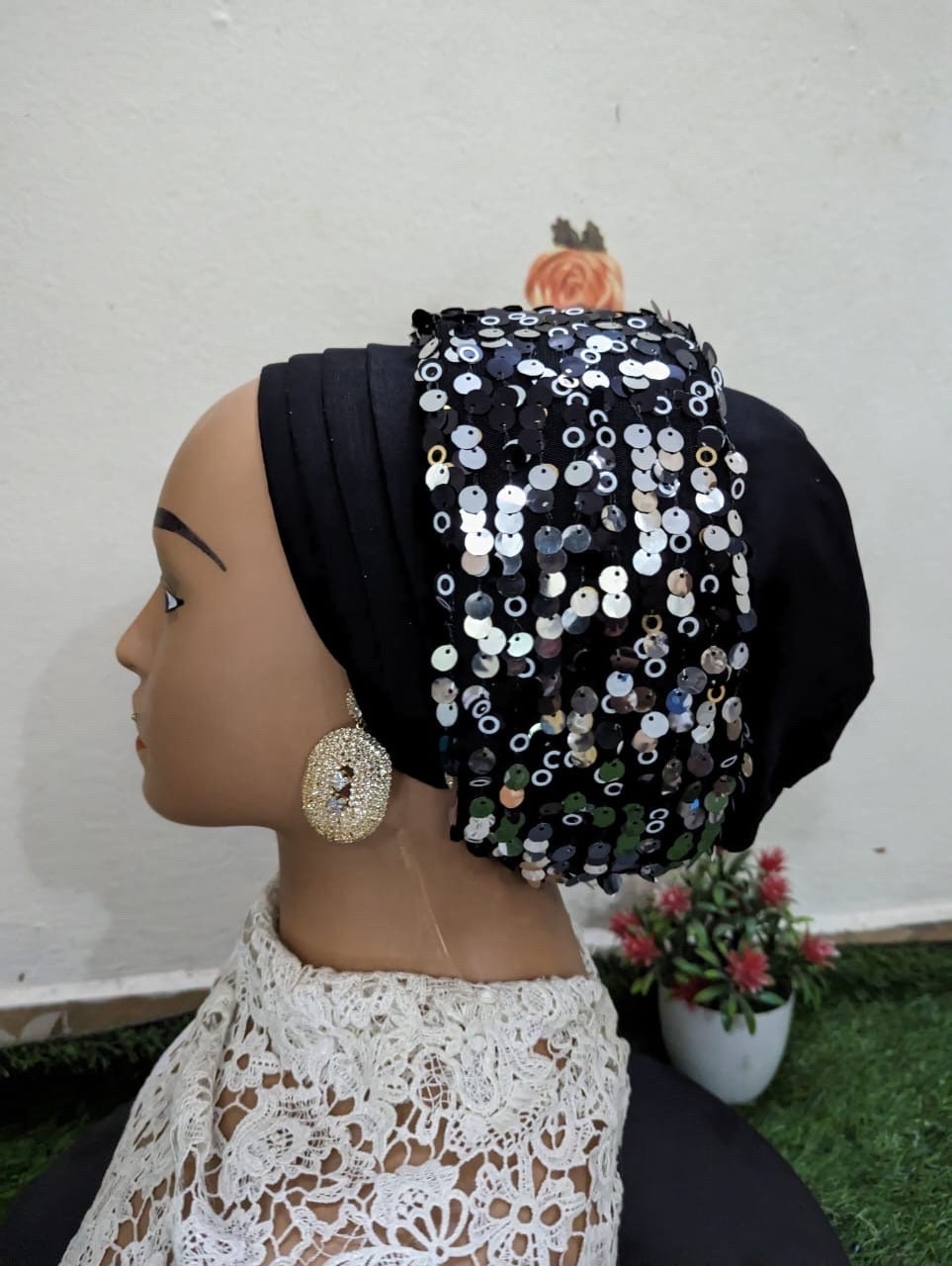 Luxury Sequin Turban Hat | Pre-Tied Headtie for Women