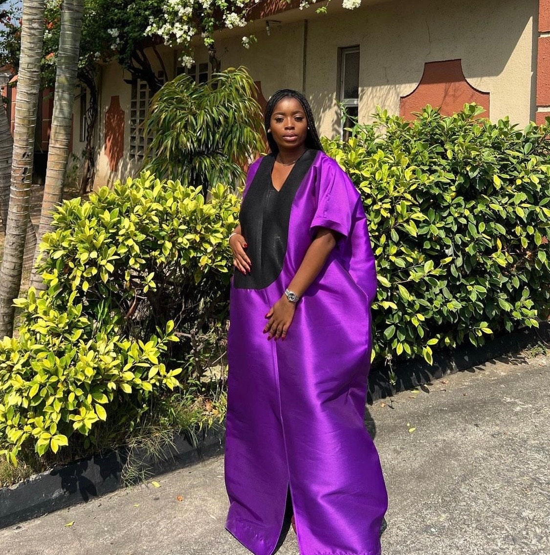 Mikado Boubou Dress | Aso Oke Neckline, African Kaftan with Matching Cap