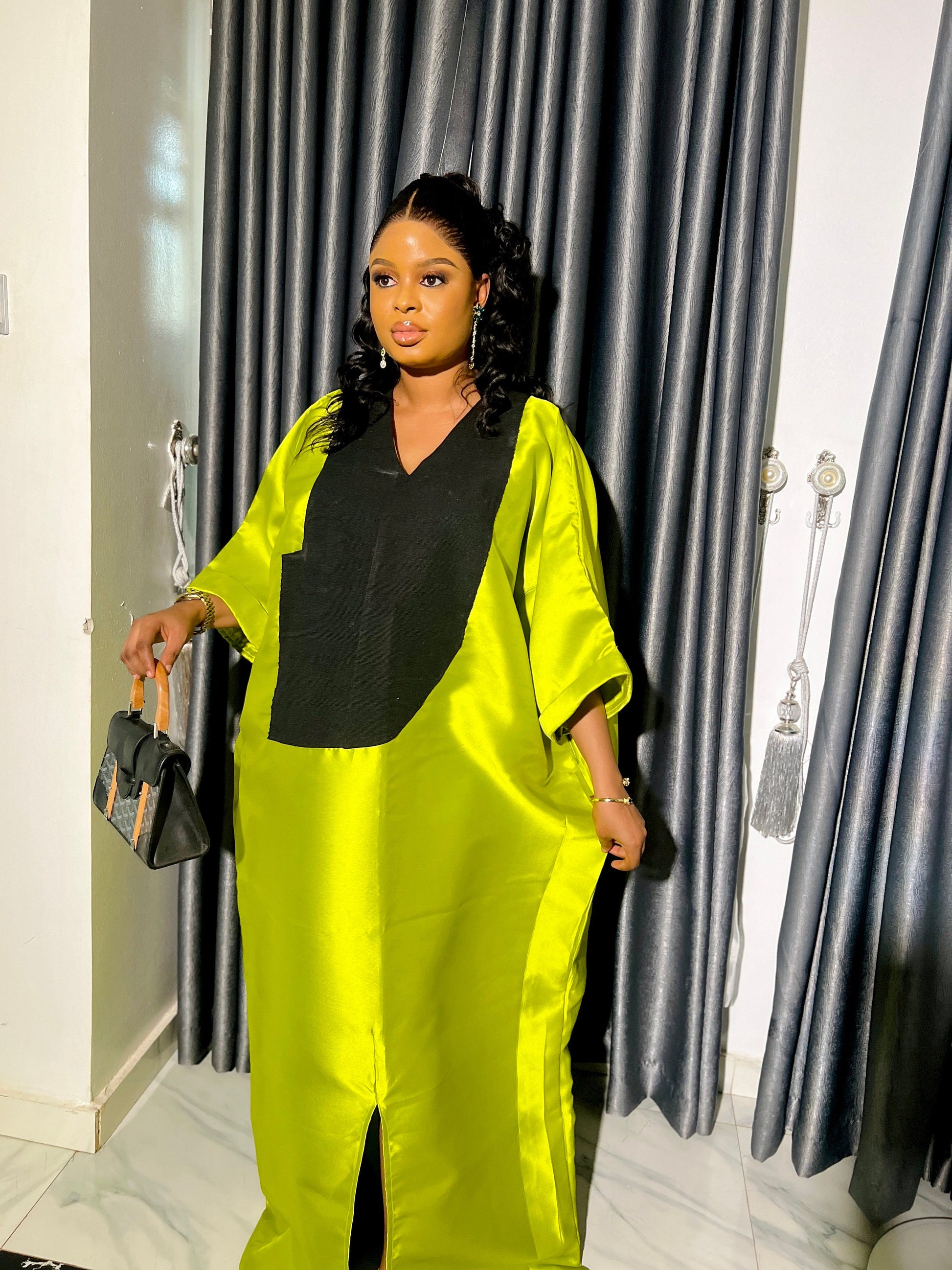 Mikado Aso Oke Boubou Dress | Nigerian Kaftan, Party Jalabiya (One Size)