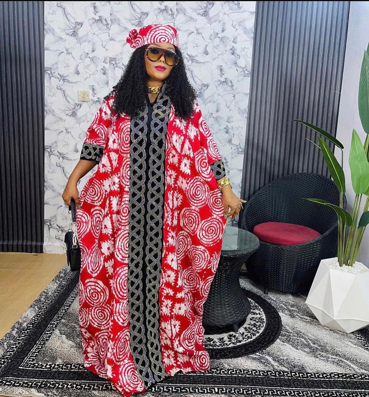 African Print Kaftan Dress with Headwrap, Ankara Maxi Dress, Bohemian Caftan