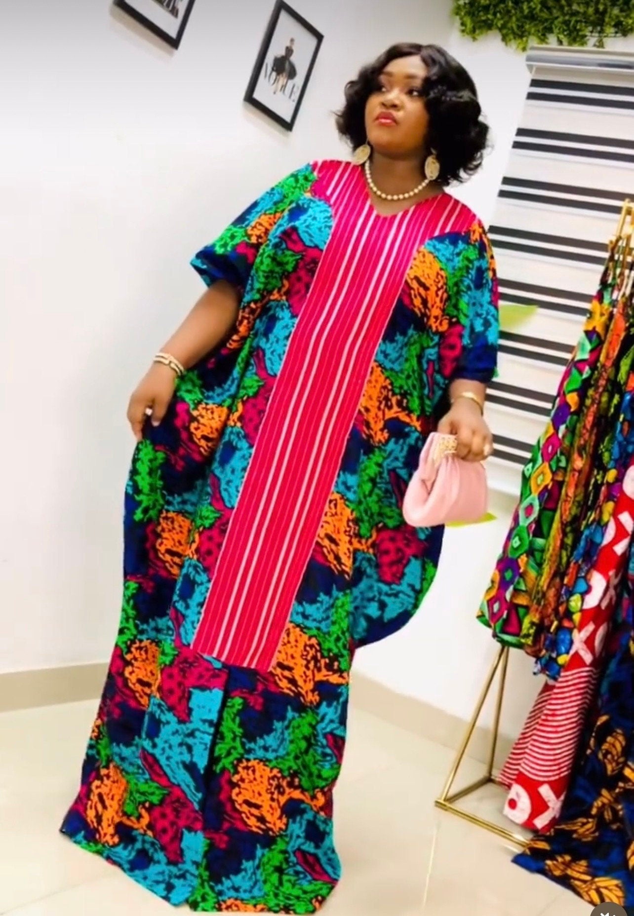 African Ankara Kaftan Dress | Aso Oke Panel, Modest Boubou