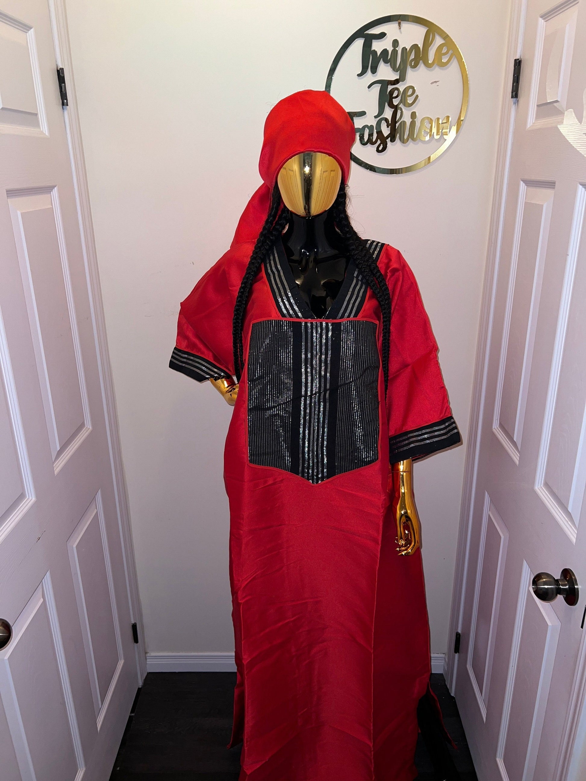 Mikado Aso Oke Boubou Dress | African Kaftan Jalabiya