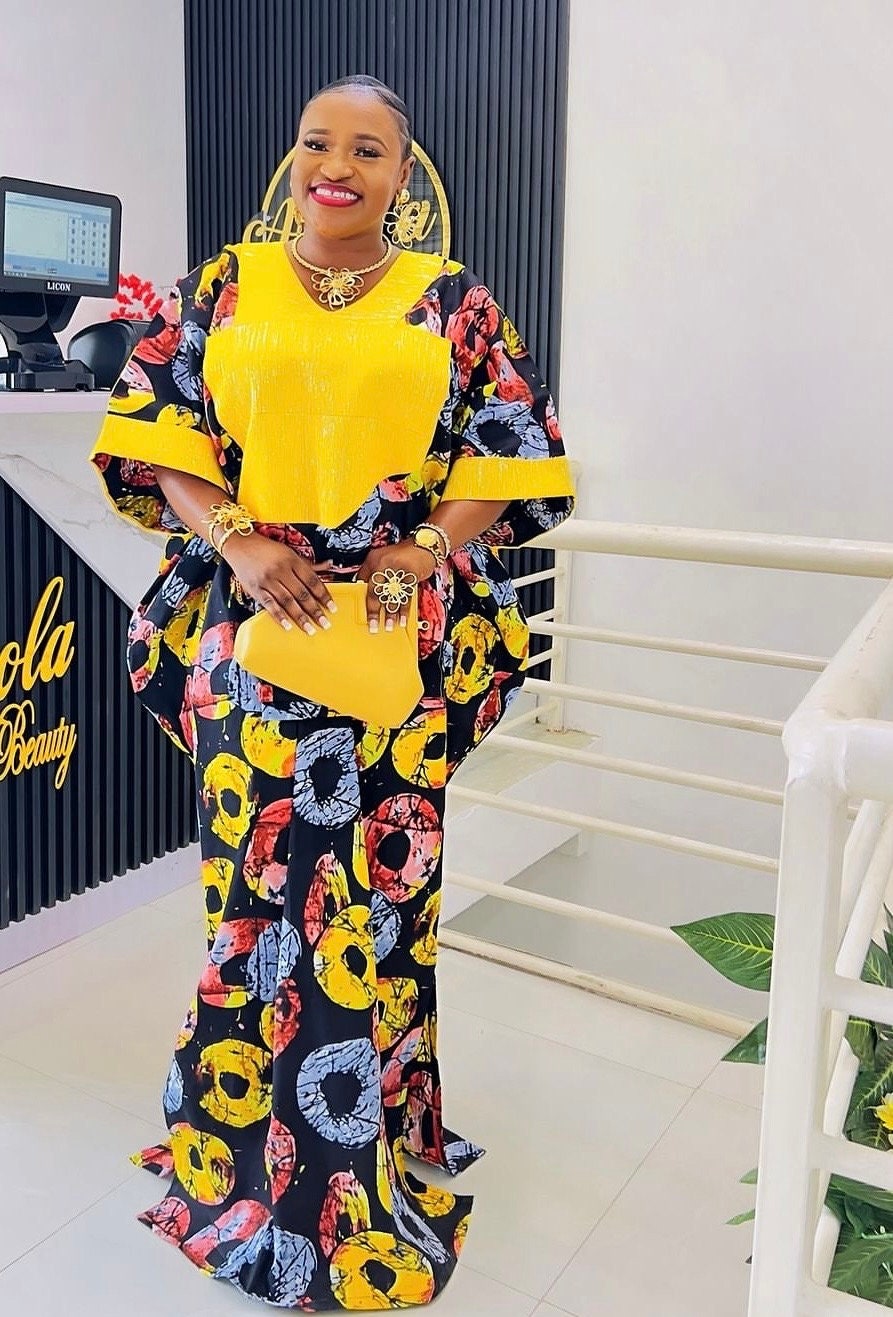 African Ankara Kaftan: Aso Oke Panel, Modest Boubou Dress