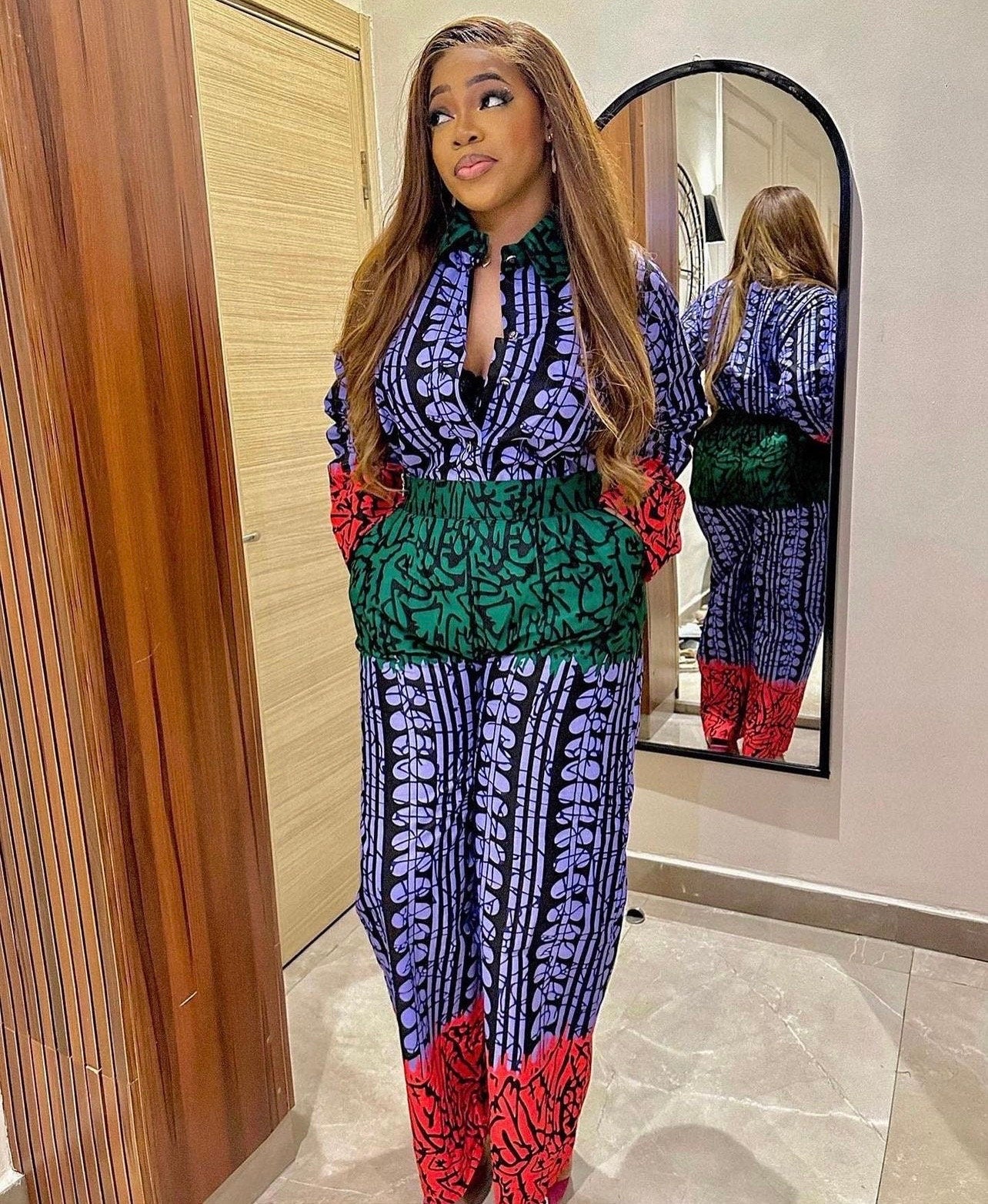 African Ankara shirt and Trouser Set | Nigerian Cotton Kaftan