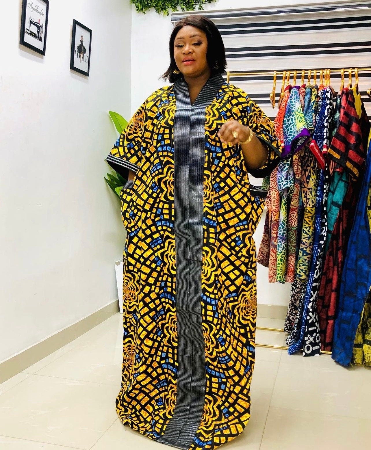 African Ankara Boubou Dress | Aso Oke Panel, Modest Kaftan