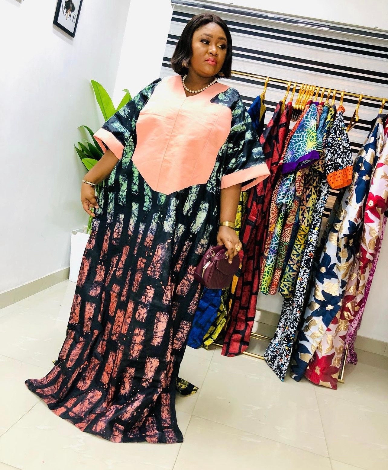 African Adire Batik Boubou Dress | Handmade Nigerian Kaftan