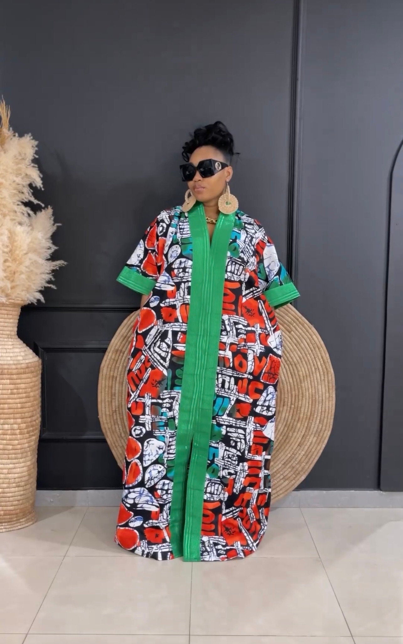 Handmade African Ankara Brocade Kaftan Dress | With Headtie