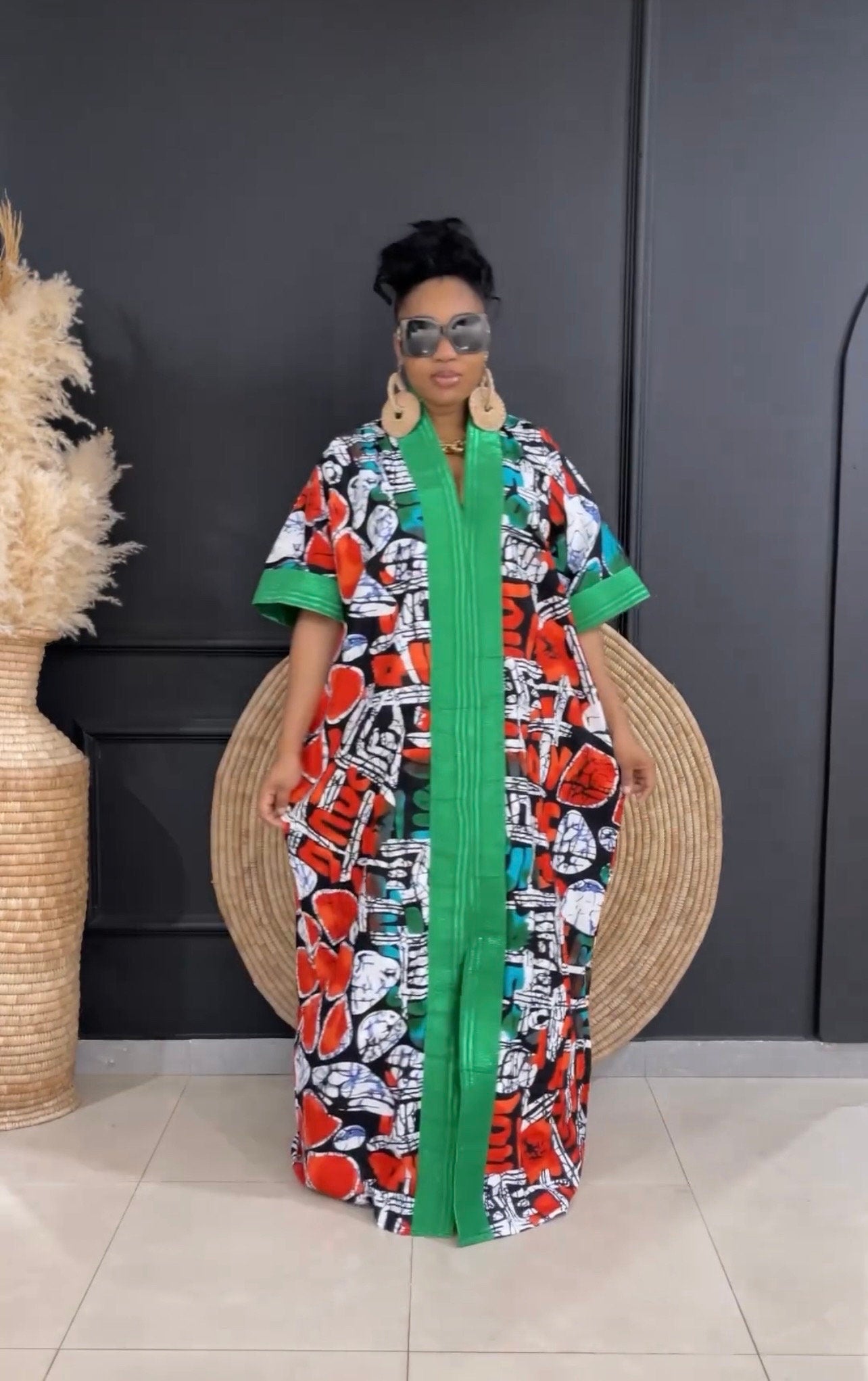 Handmade African Ankara Brocade Kaftan Dress | With Headtie