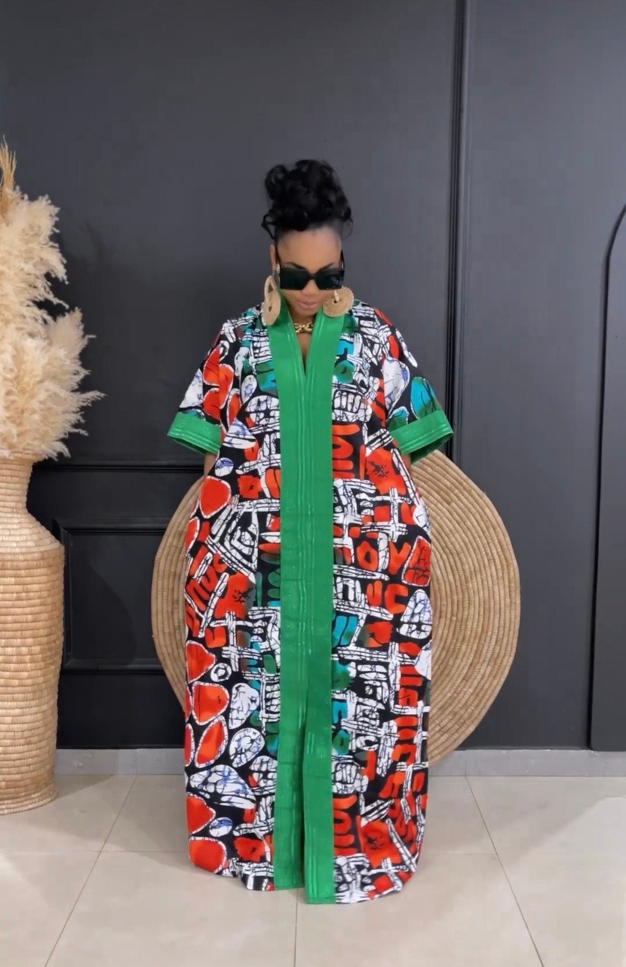 Handmade African Ankara Brocade Kaftan Dress | With Headtie