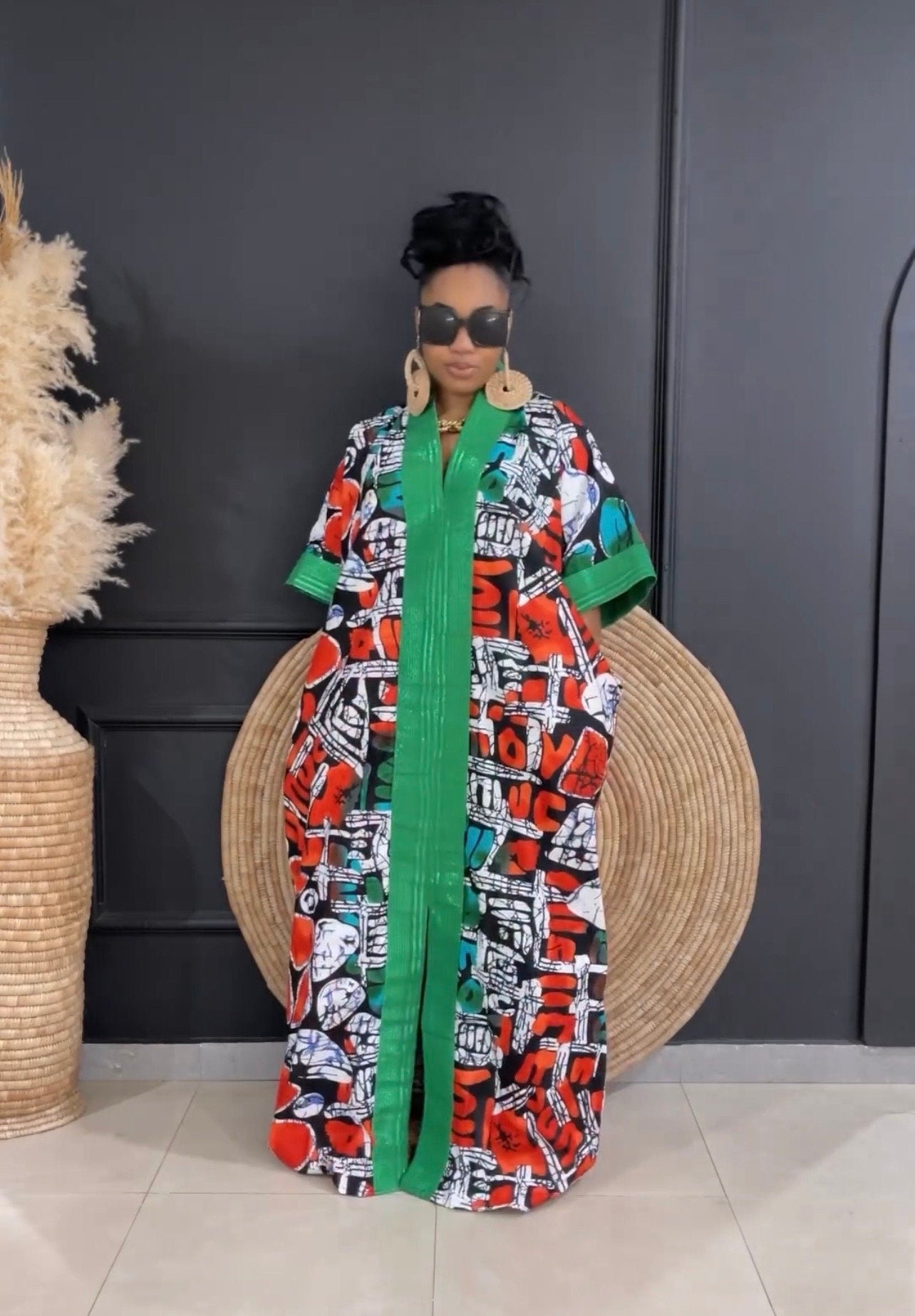 Handmade African Ankara Brocade Kaftan Dress | With Headtie