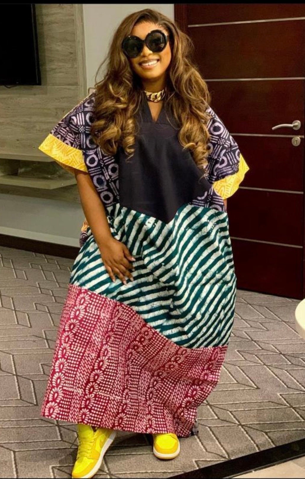 African Adire Batik Boubou Dress: Handmade Nigerian Kaftan with Scarf
