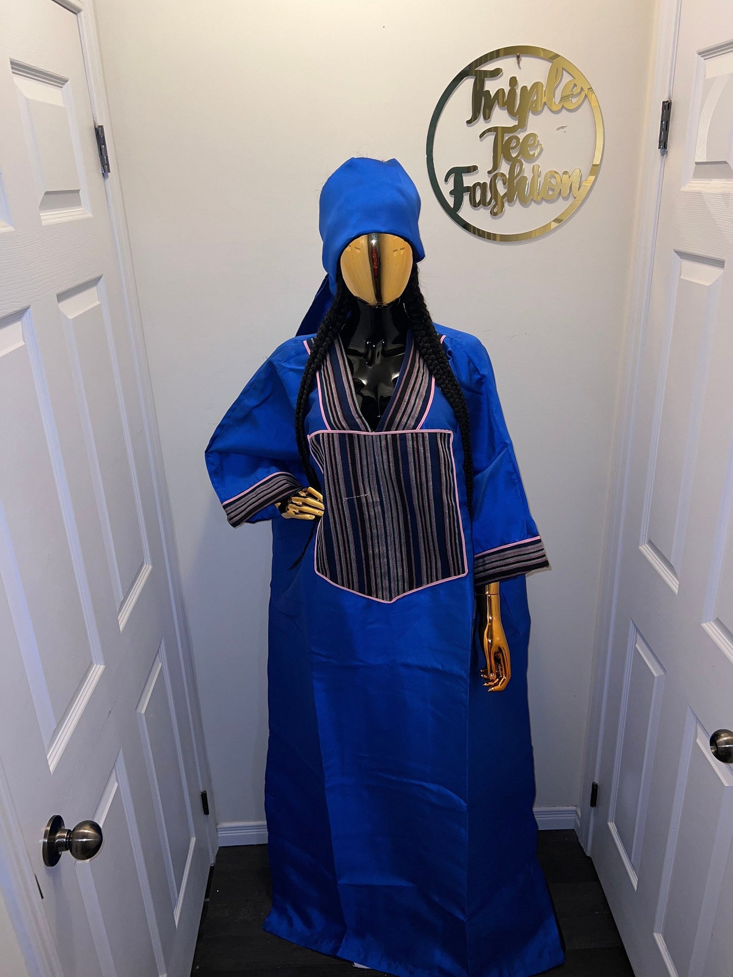 Mikado Boubou Kaftan with Aso Oke Detail | Nigerian Party Dress