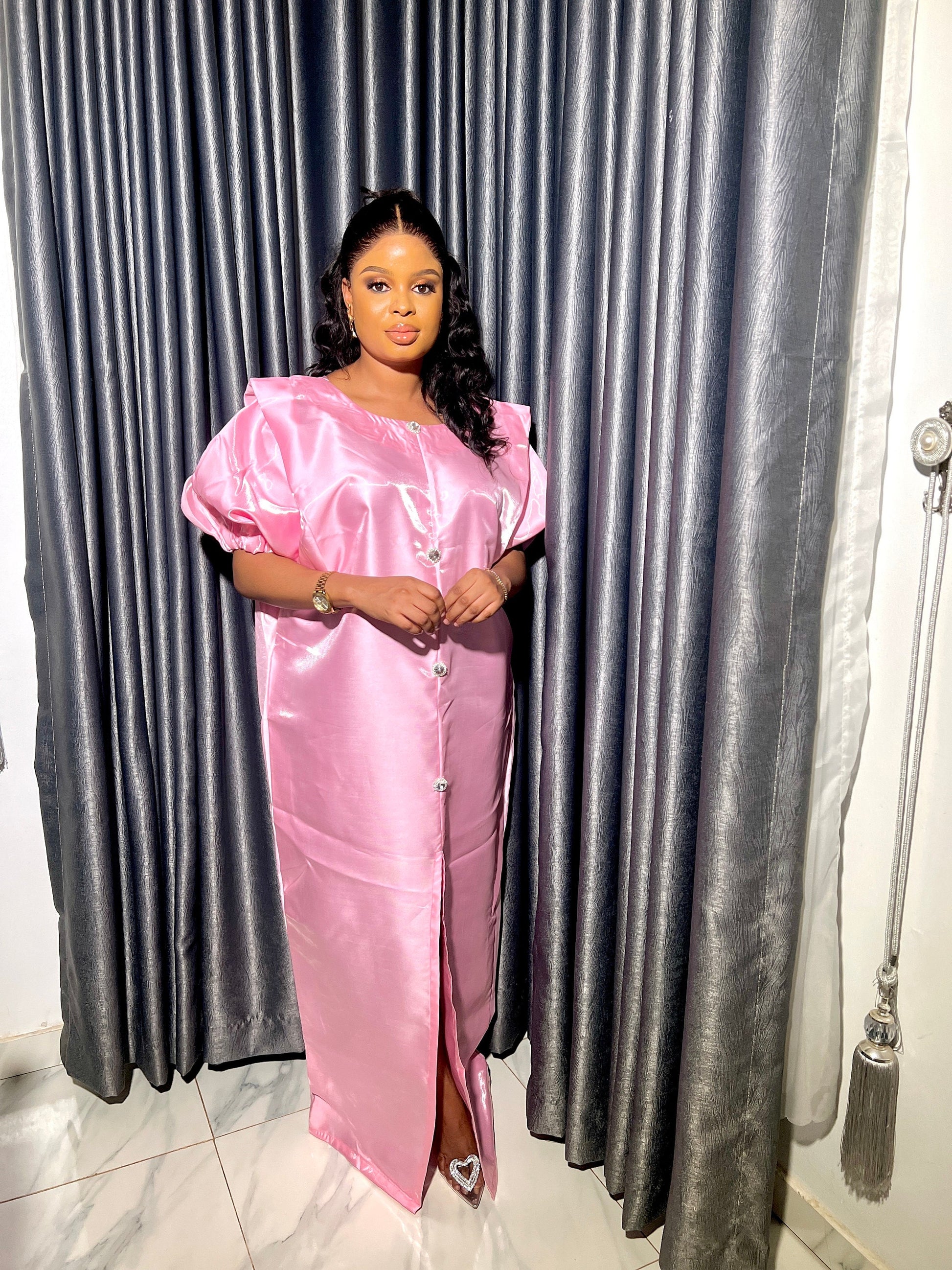 Liquid Mikado Silk Boubou Kaftan | African Party Dress With Headband