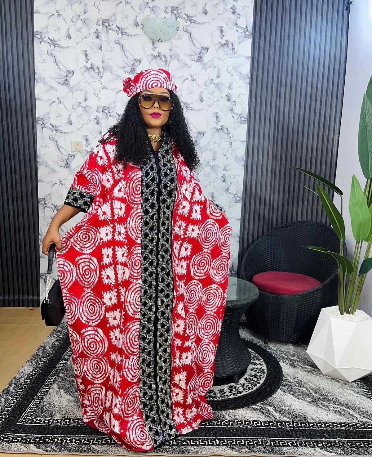African Print Kaftan Dress with Headwrap, Ankara Maxi Dress, Bohemian Caftan
