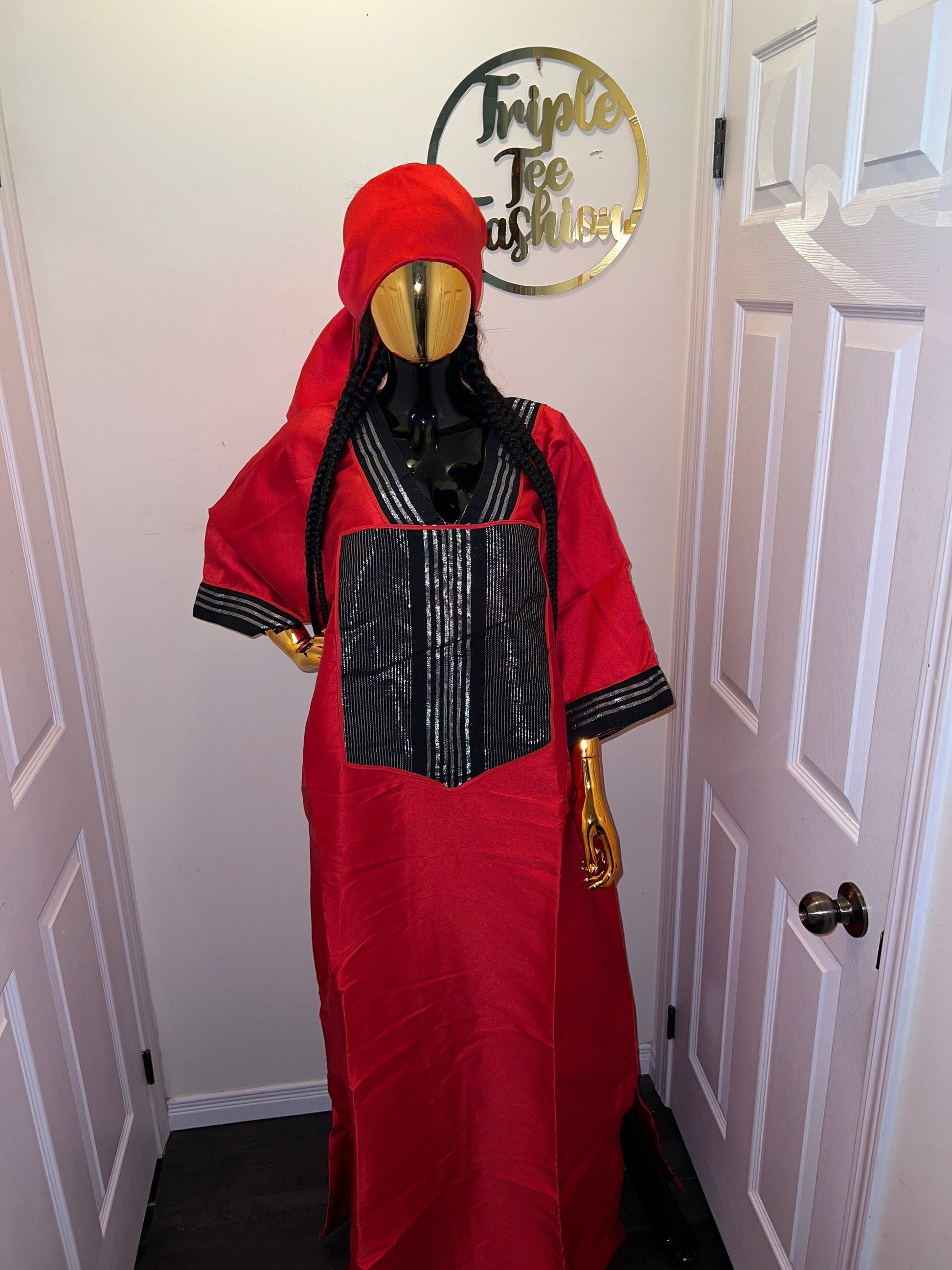 Mikado Aso Oke Boubou Dress | African Kaftan Jalabiya