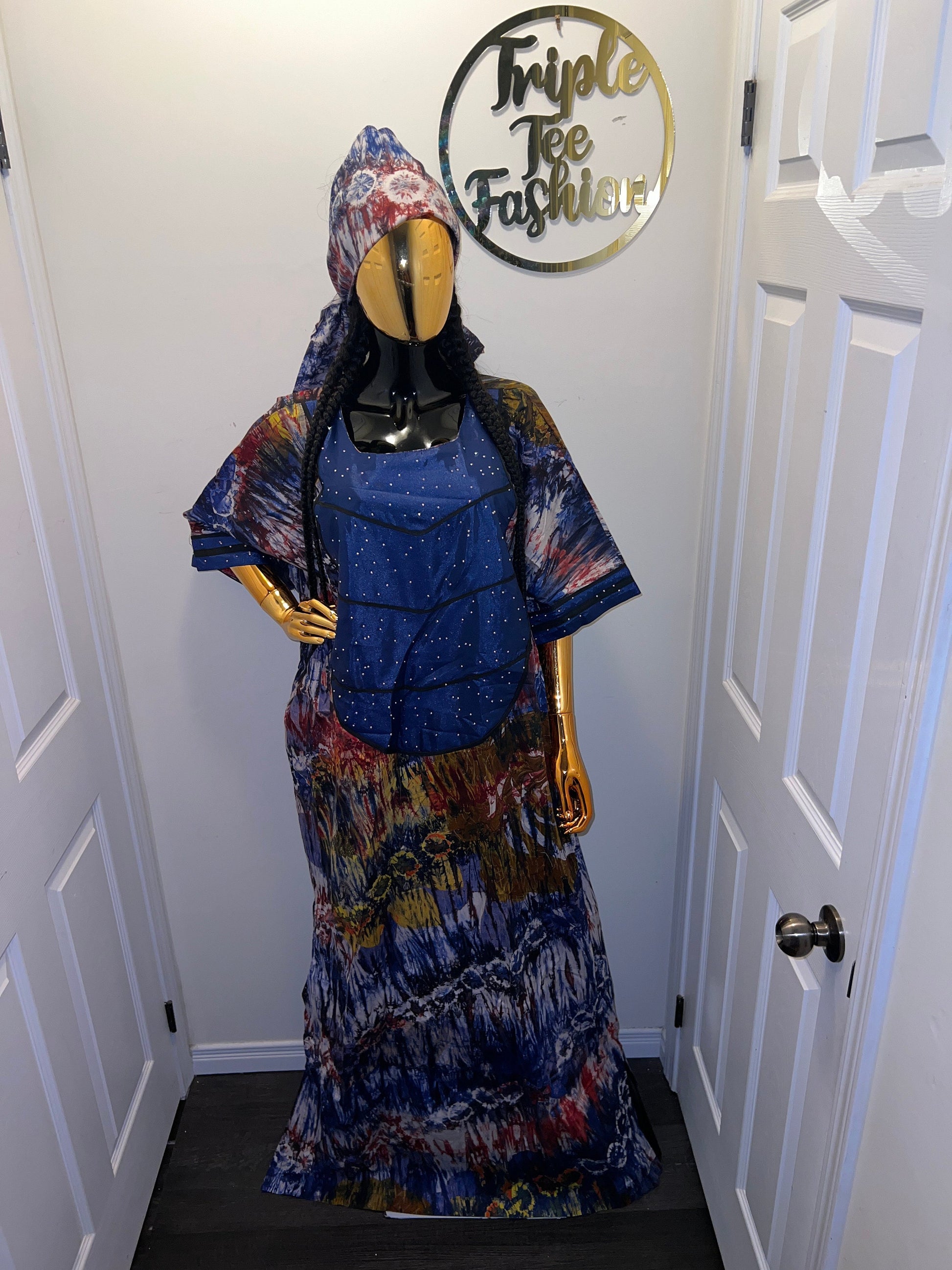 Handmade Adire Brocade Kaftan Dress | Nigerian African Print