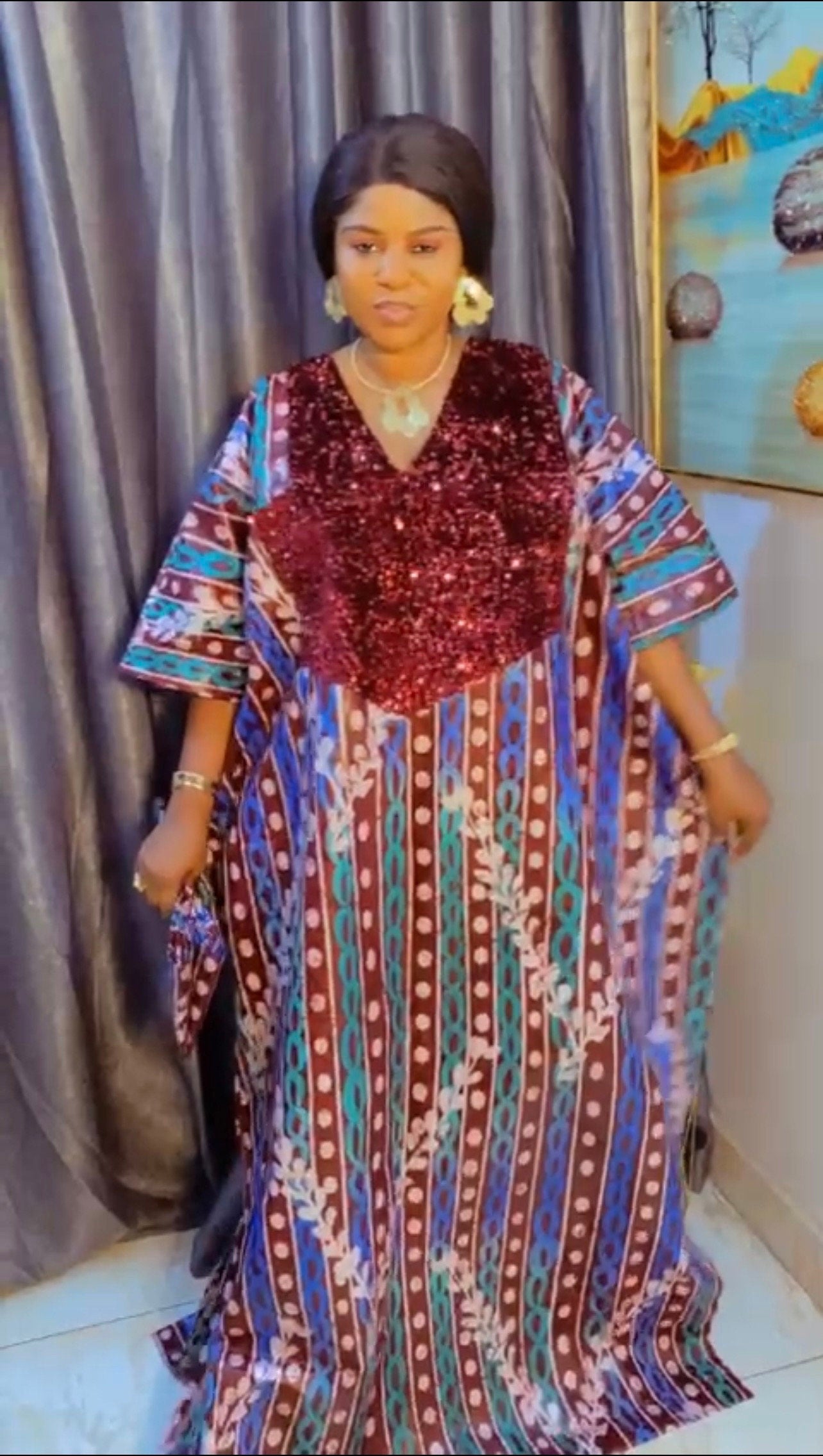 African Kampala Sequin Kaftan Dress: Plus Size Bubu