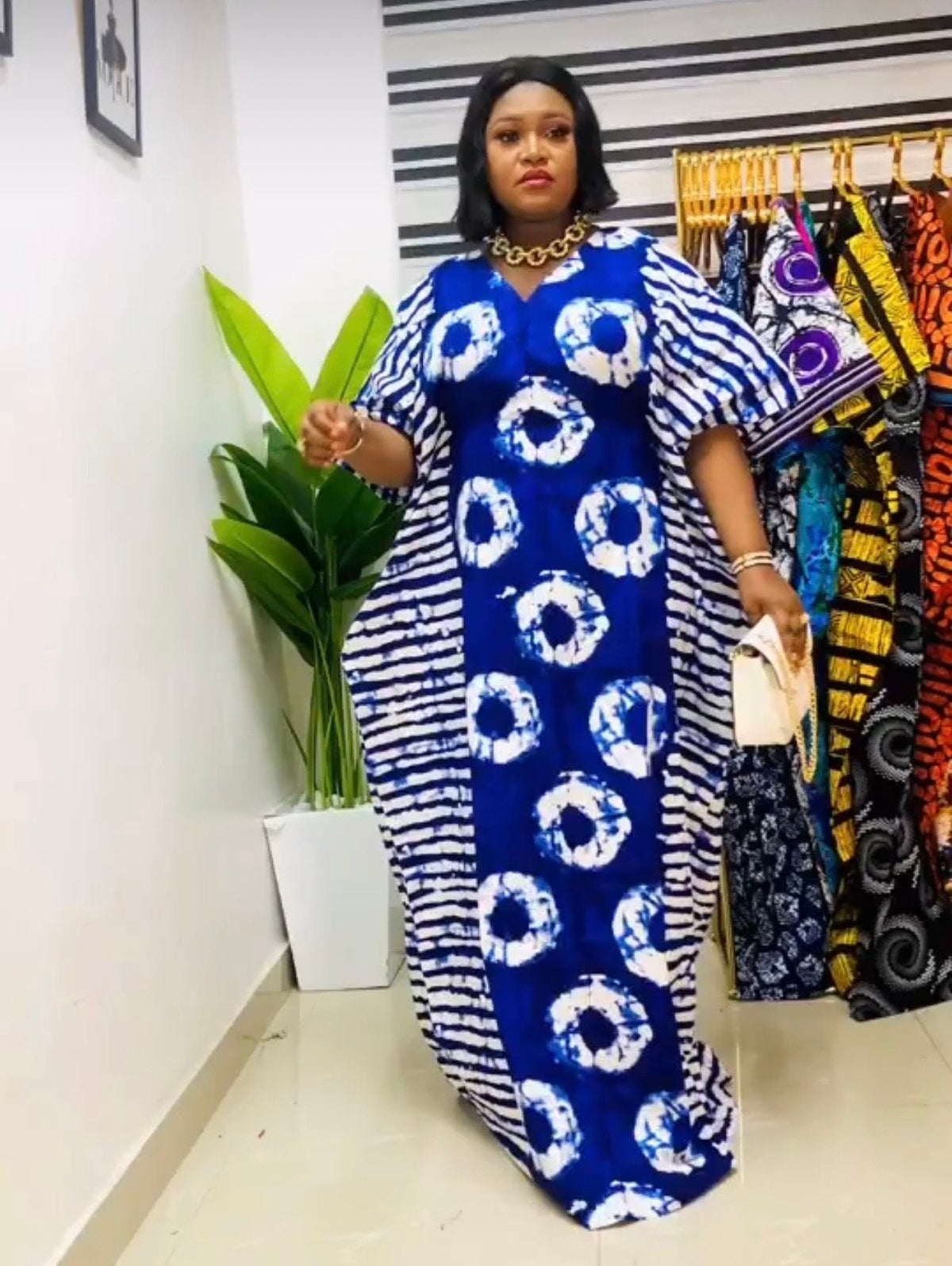 African Ankara Boubou Dress | Handmade Ankara Kaftan with Belt