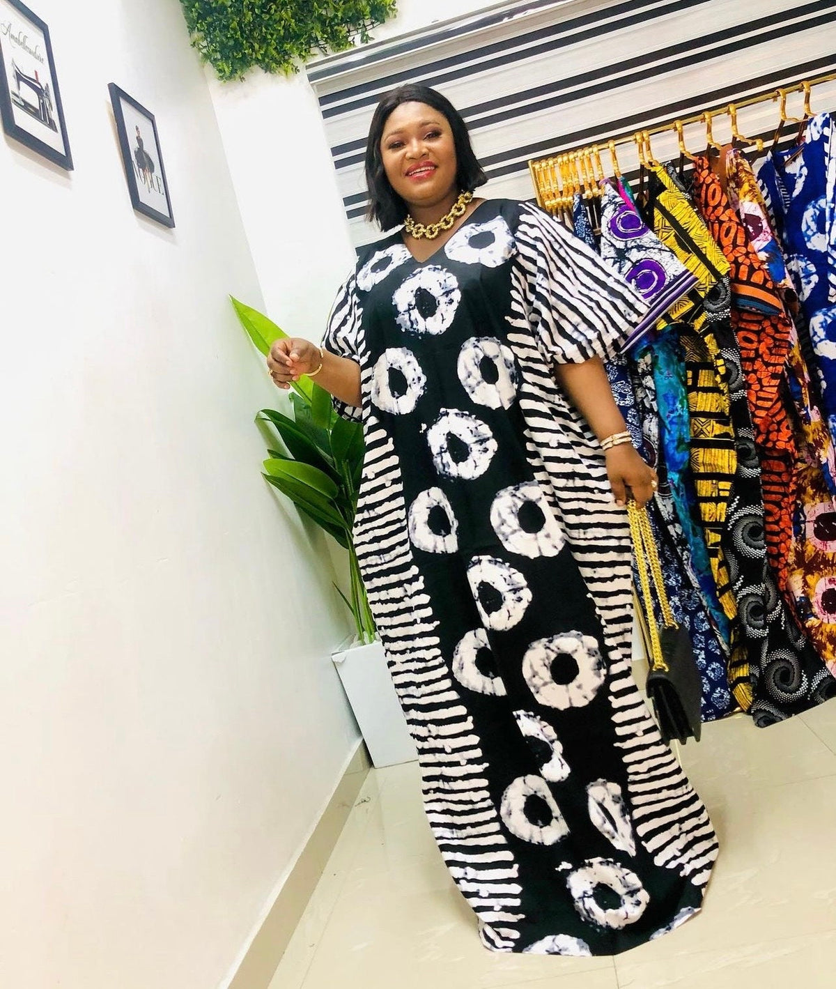 African Ankara Boubou Dress | Handmade Ankara Kaftan with Belt