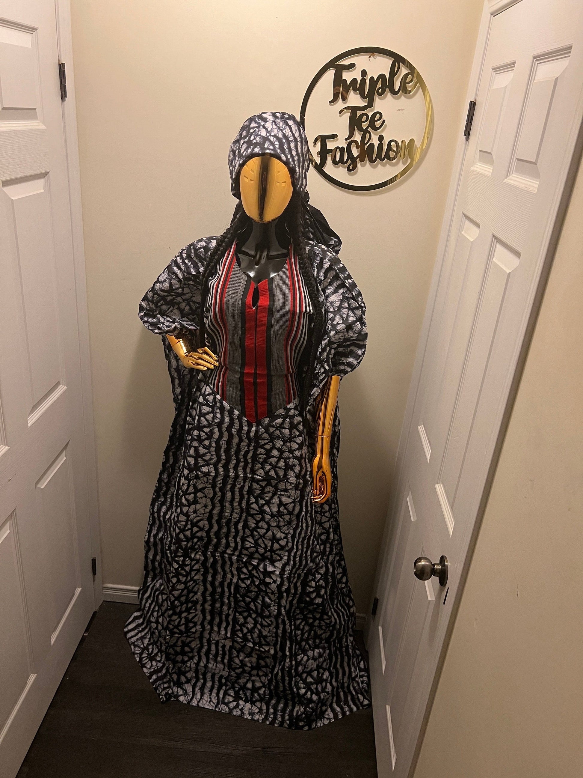 Handmade African Adire Batik Boubou Dress | Inner Belt Kaftan