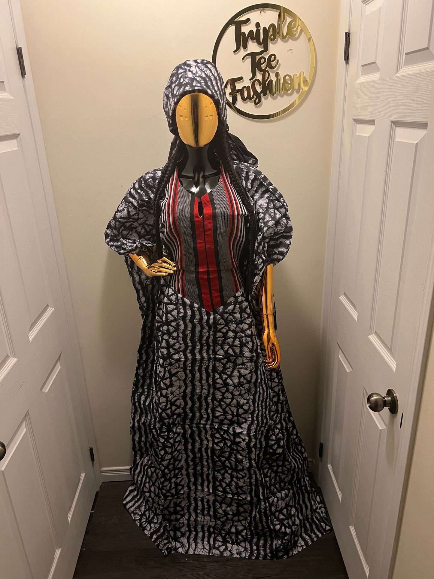 Handmade African Adire Batik Boubou Dress | Inner Belt Kaftan