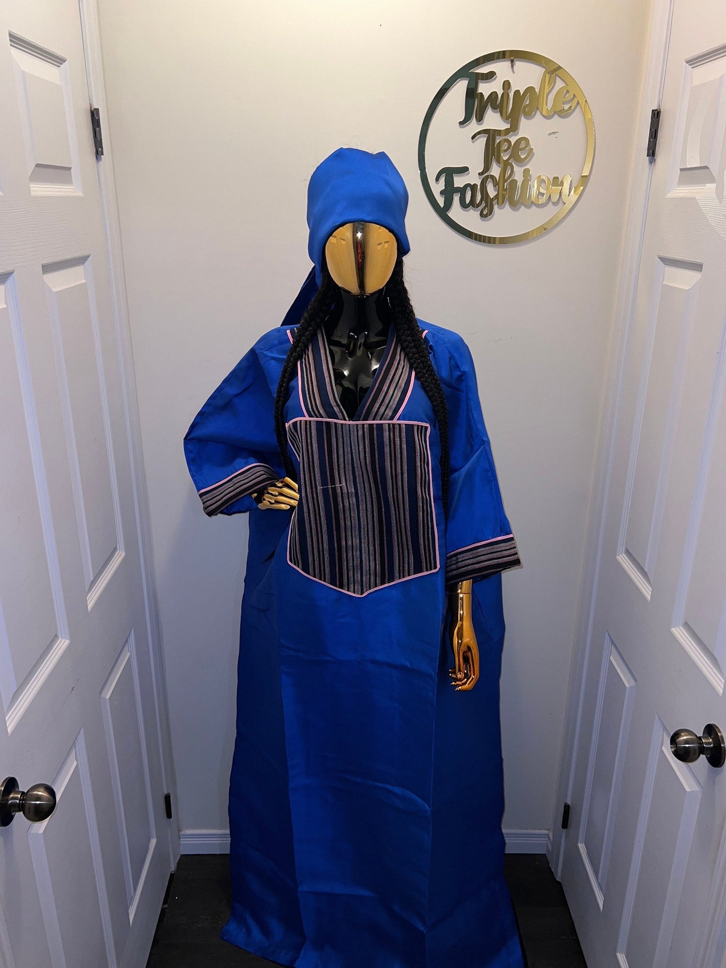 Mikado Boubou Kaftan with Aso Oke Detail | Nigerian Party Dress