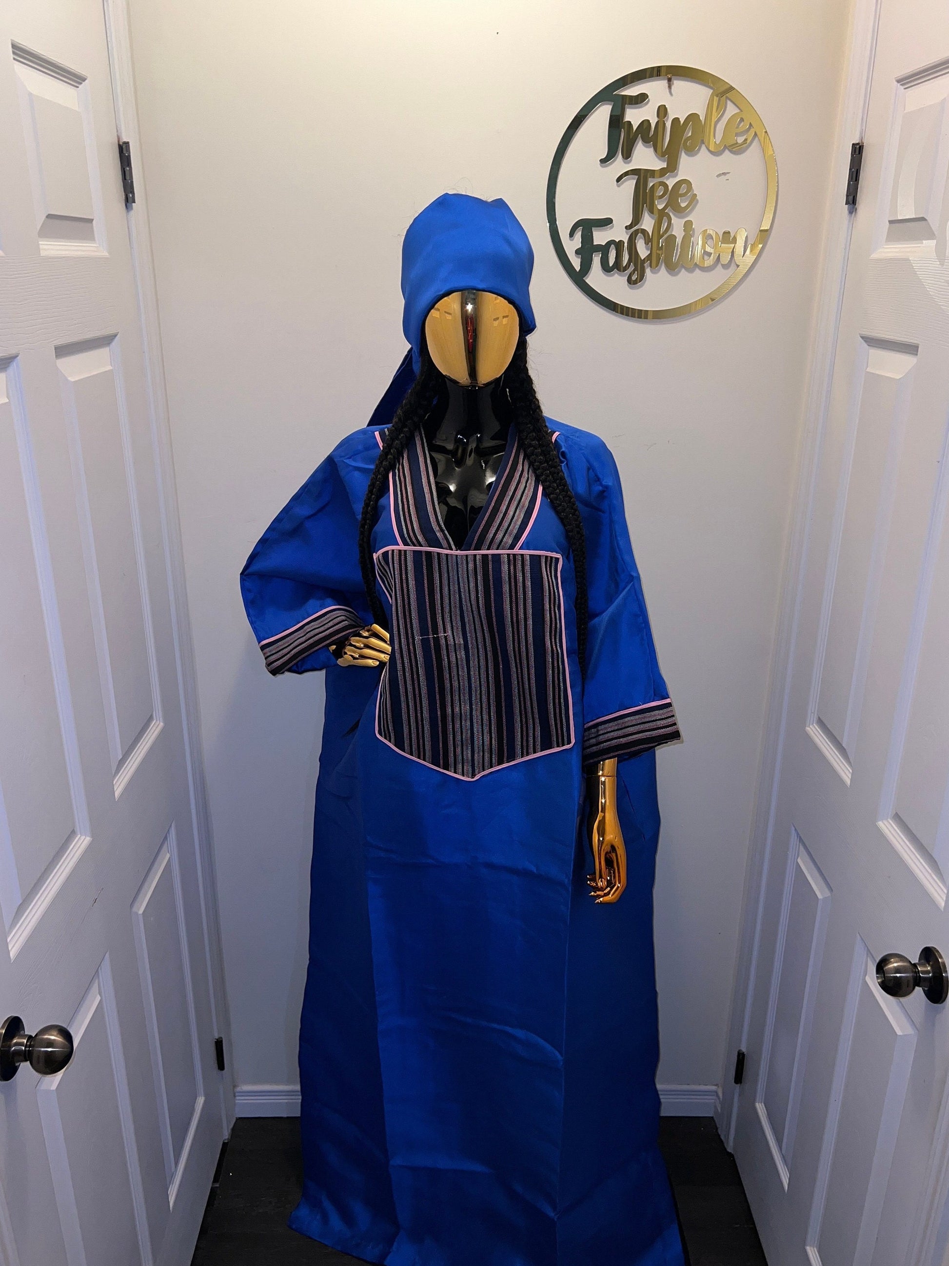 Mikado Boubou Kaftan with Aso Oke Detail | Nigerian Party Dress